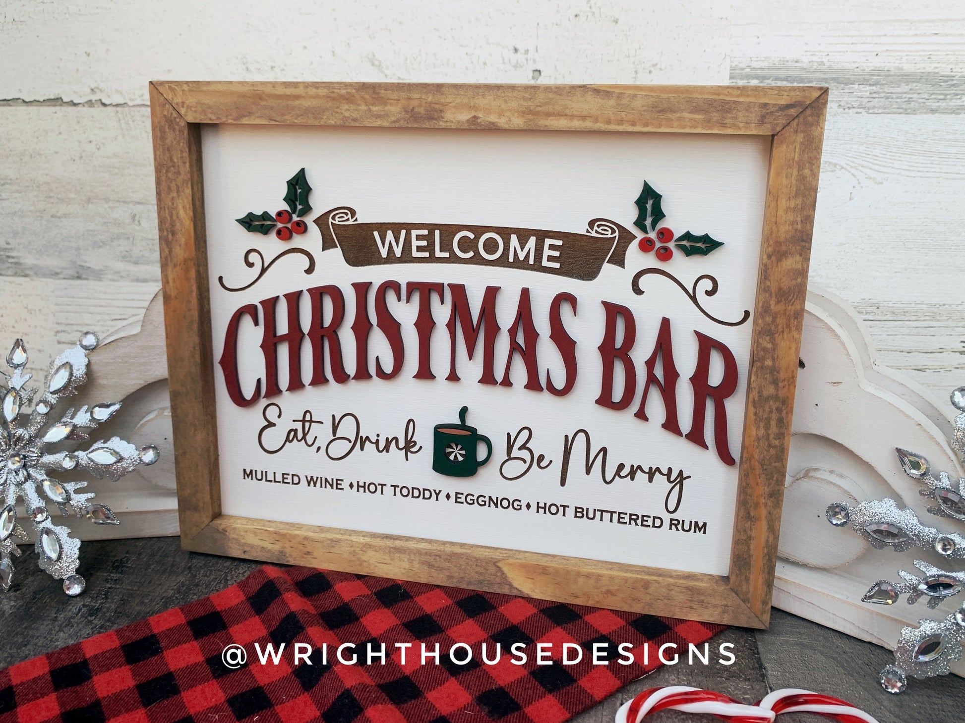 Welcome Christmas Bar - Eat, Drink, & Be Merry Coffee and Cocktail Bar Sign - Seasonal Home Decor - Festive Framed Wall Art - Secret Santa Gift