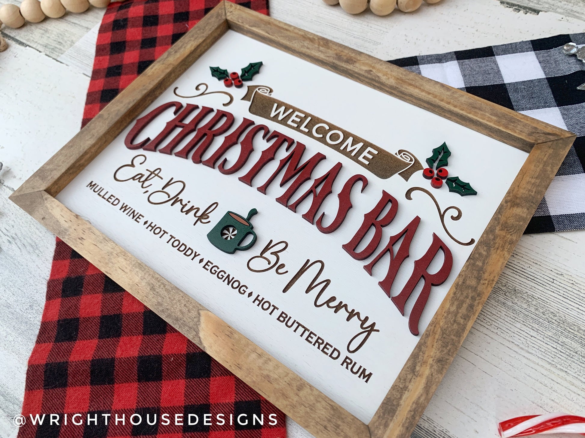 Welcome Christmas Bar - Eat, Drink, & Be Merry Coffee and Cocktail Bar Sign - Seasonal Home Decor - Festive Framed Wall Art - Secret Santa Gift