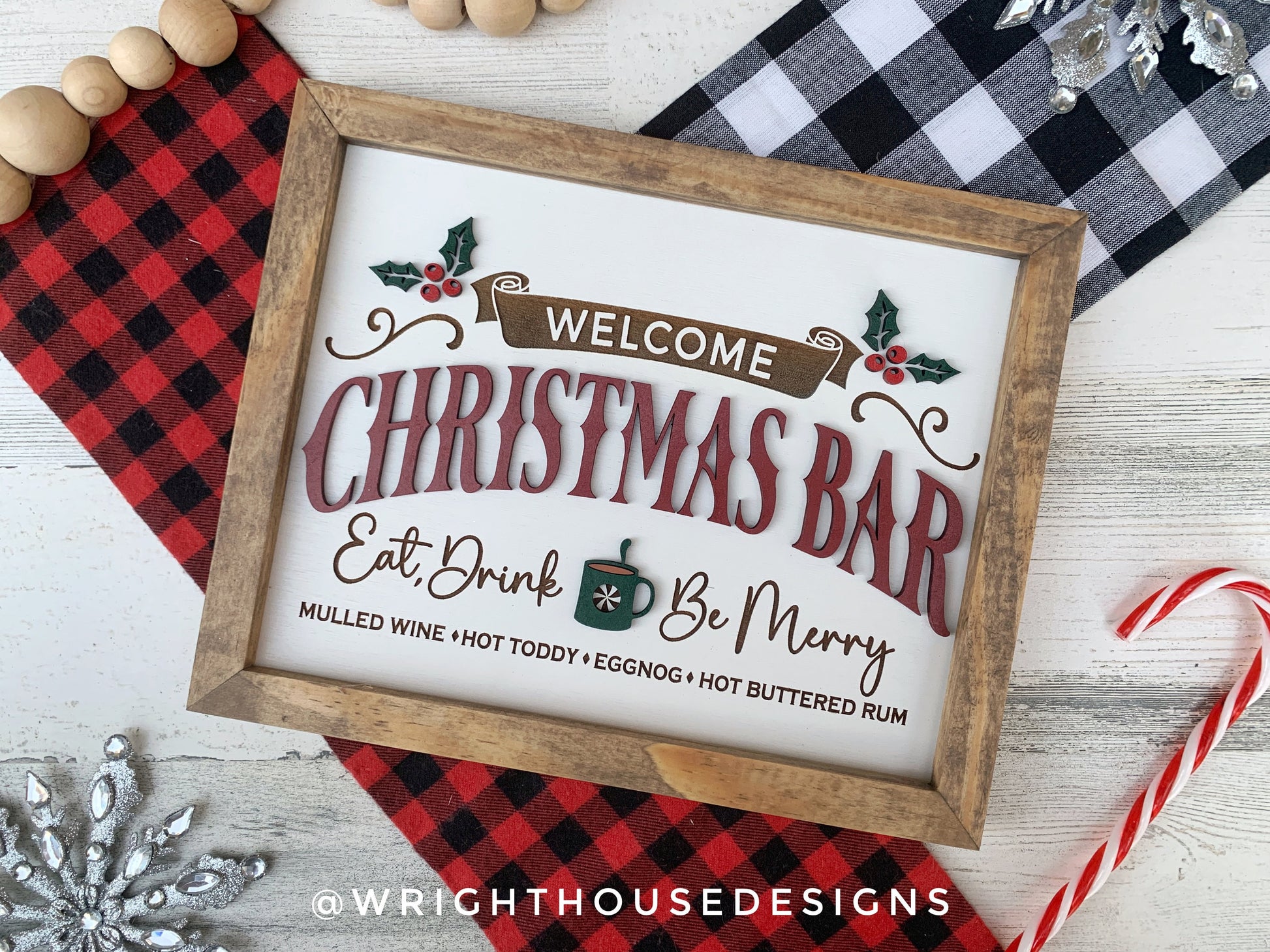 Welcome Christmas Bar - Eat, Drink, & Be Merry Coffee and Cocktail Bar Sign - Seasonal Home Decor - Festive Framed Wall Art - Secret Santa Gift