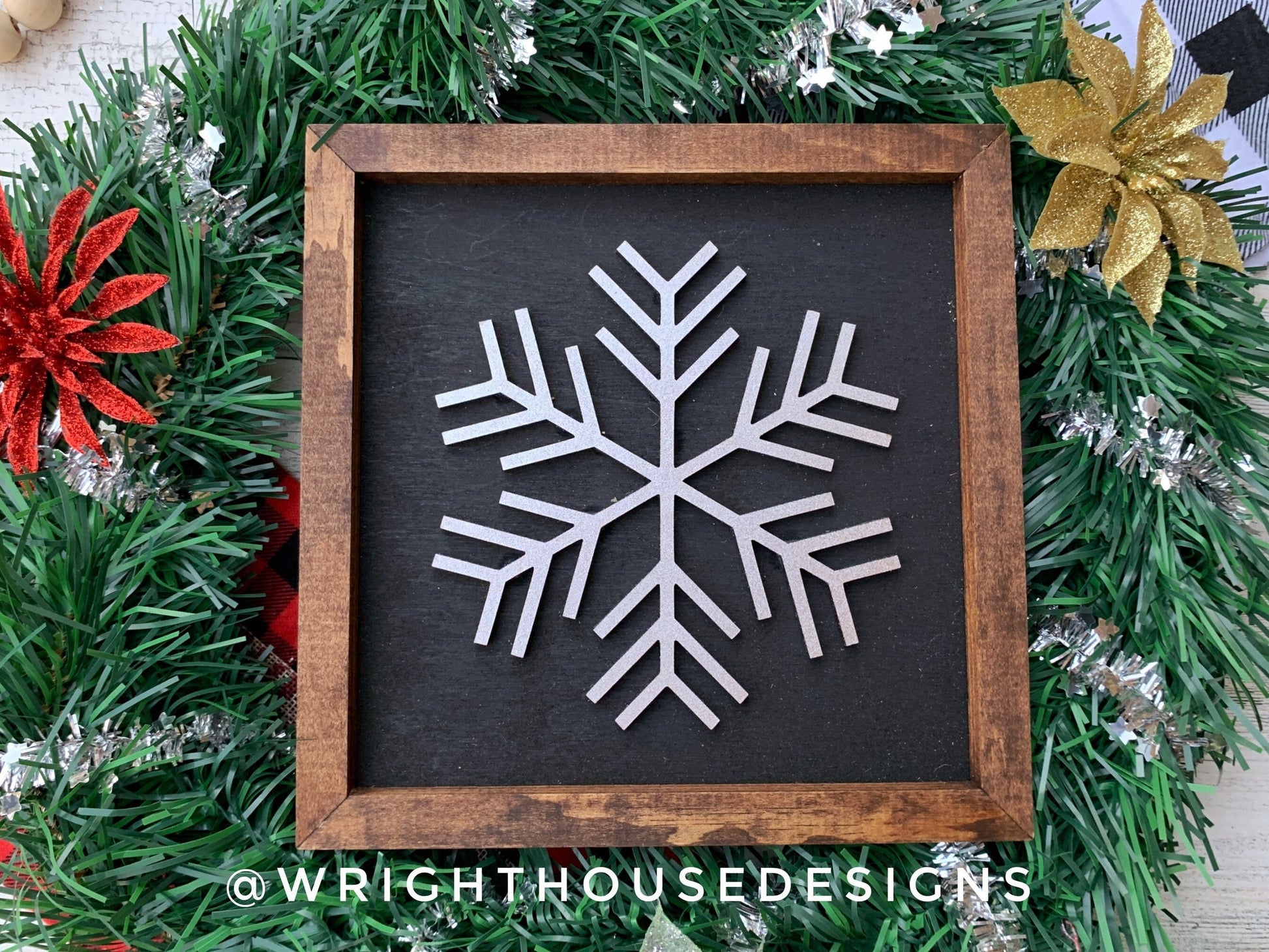 Winter Snowflakes - Christmas Coffee Bar Sign Set - Seasonal Cottagecore Home and Kitchen Decor - Rustic Farmhouse - Snow Framed Wall Art