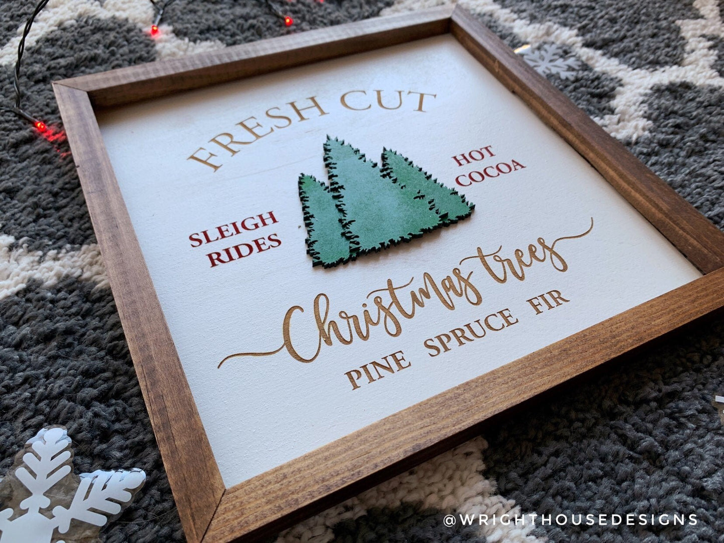 Fresh Cut Christmas Trees - Coffee Bar Sign - Seasonal Home and Kitchen Decor - Winter Cottagecore Framed Wall Art - Holiday Decorations