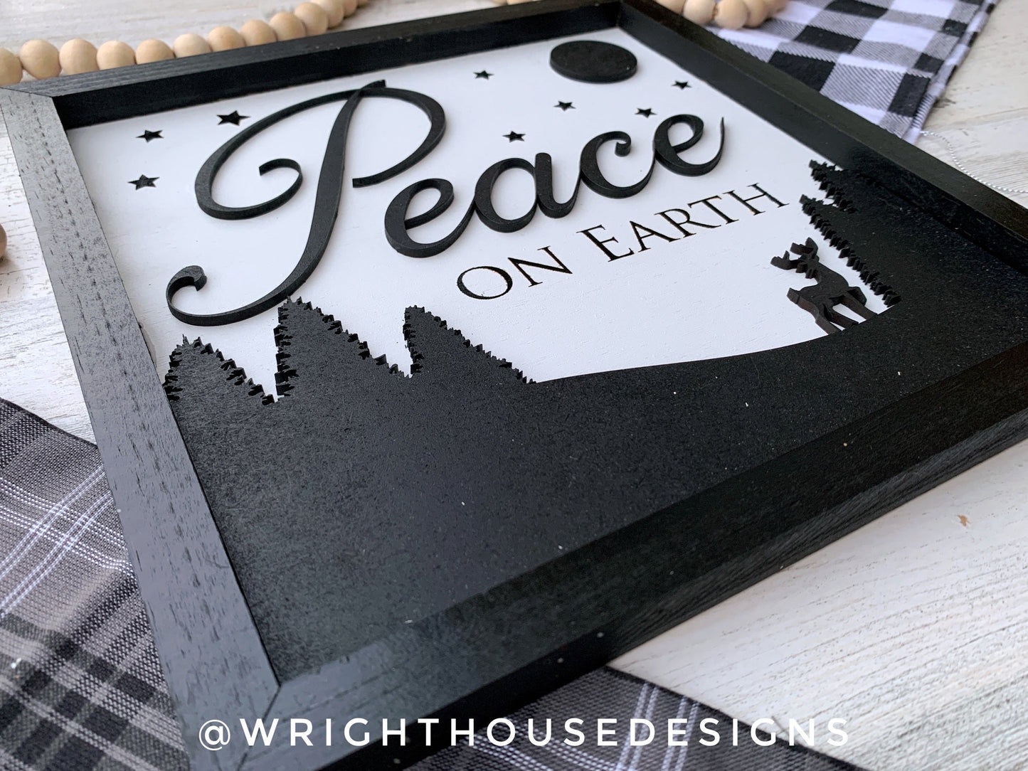 Peace On Earth - Christmas Coffee Bar Sign - Seasonal Home and Kitchen Decor - Handcrafted Wooden Framed Wall Art - Holiday Decorations