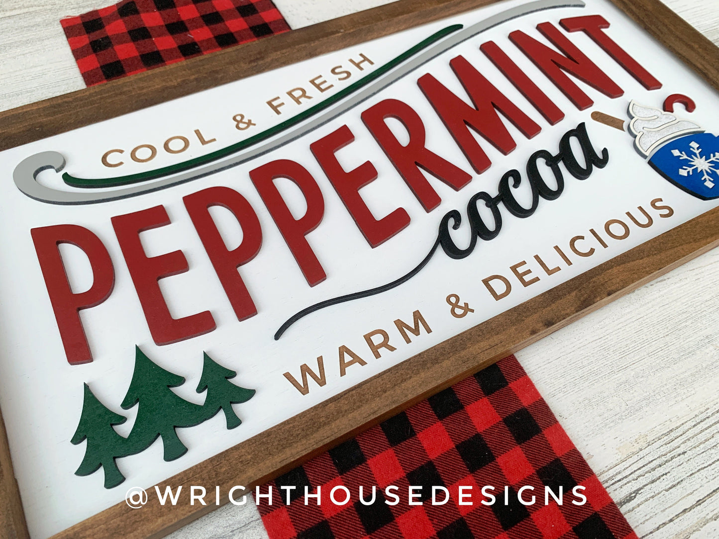 Peppermint Hot Cocoa - Christmas Coffee Bar Sign - Seasonal Home and Kitchen Decor - Handcrafted Wooden Framed Wall Art - Holiday Decoration