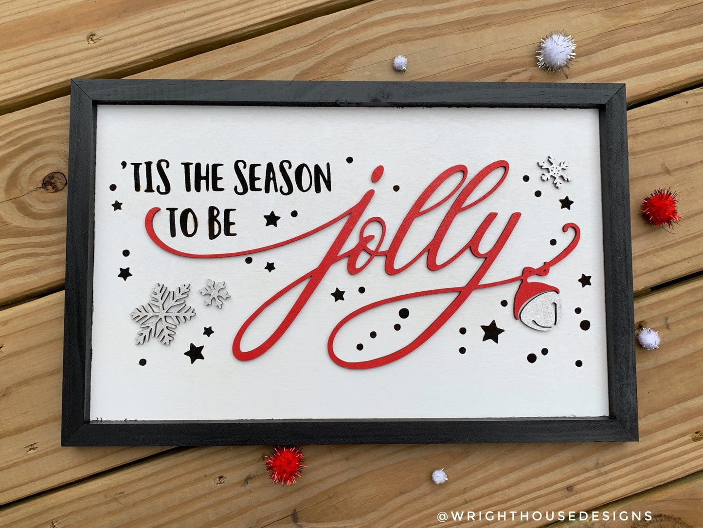 Tis The Season To Be Jolly - Christmas Coffee Bar Sign - Seasonal Home and Kitchen Decor - Handcrafted Wooden Framedd Wall Art - Wood Signs