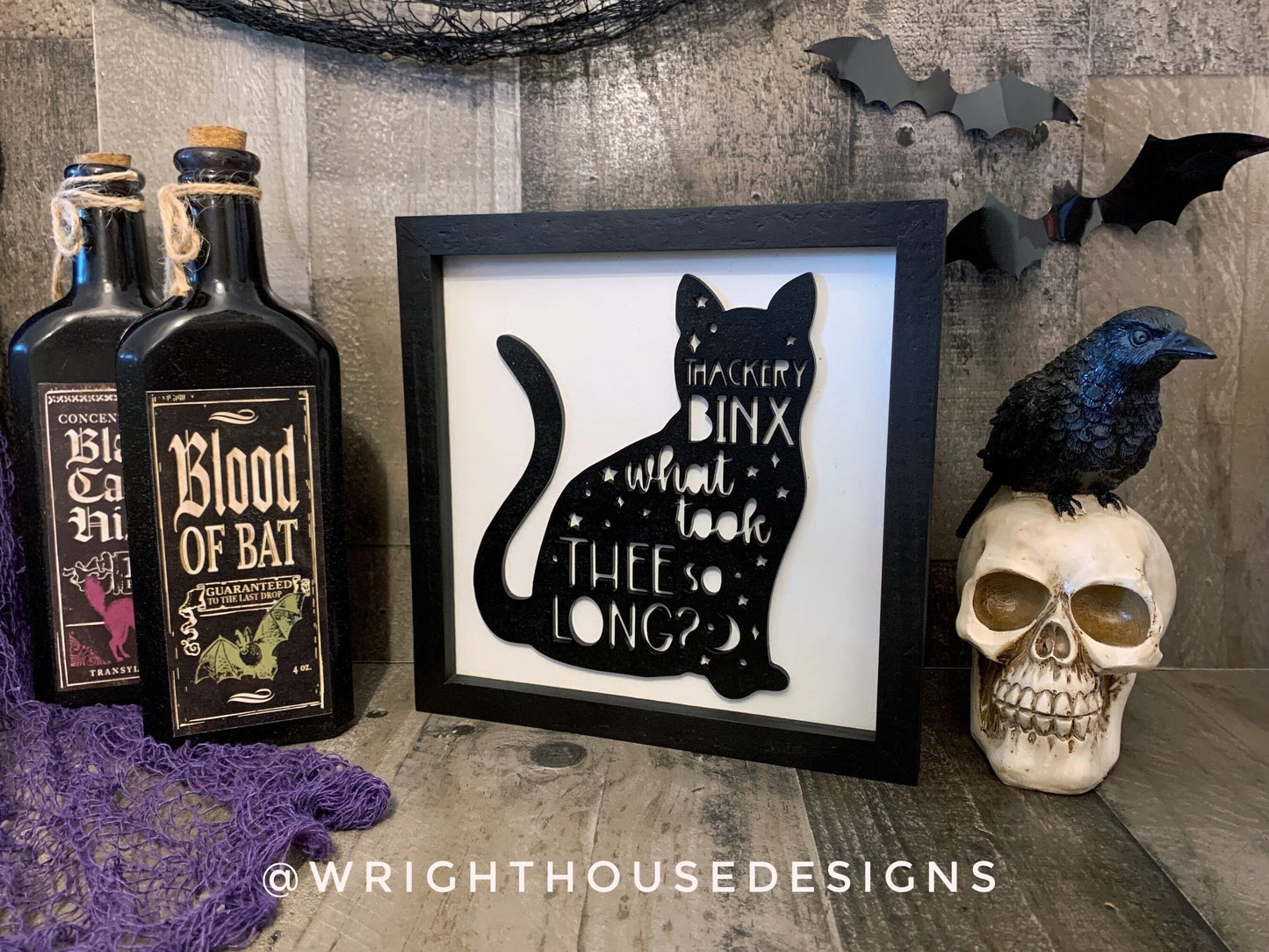 Thackery Binx What Took Thee So Long - Halloween Coffee Bar Sign - Black Cat Wall Art - Witchy Room Decor - Seasonal Console Table Decor