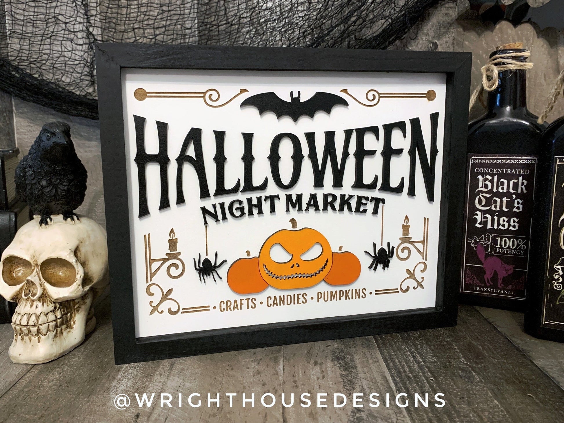 Halloween Night Market - Witchy Wall Sign - Seasonal Coffee Bar Sign - Cottagecore Pumpkin Decor - Dark Academia Room Decor - Goth Wall Art