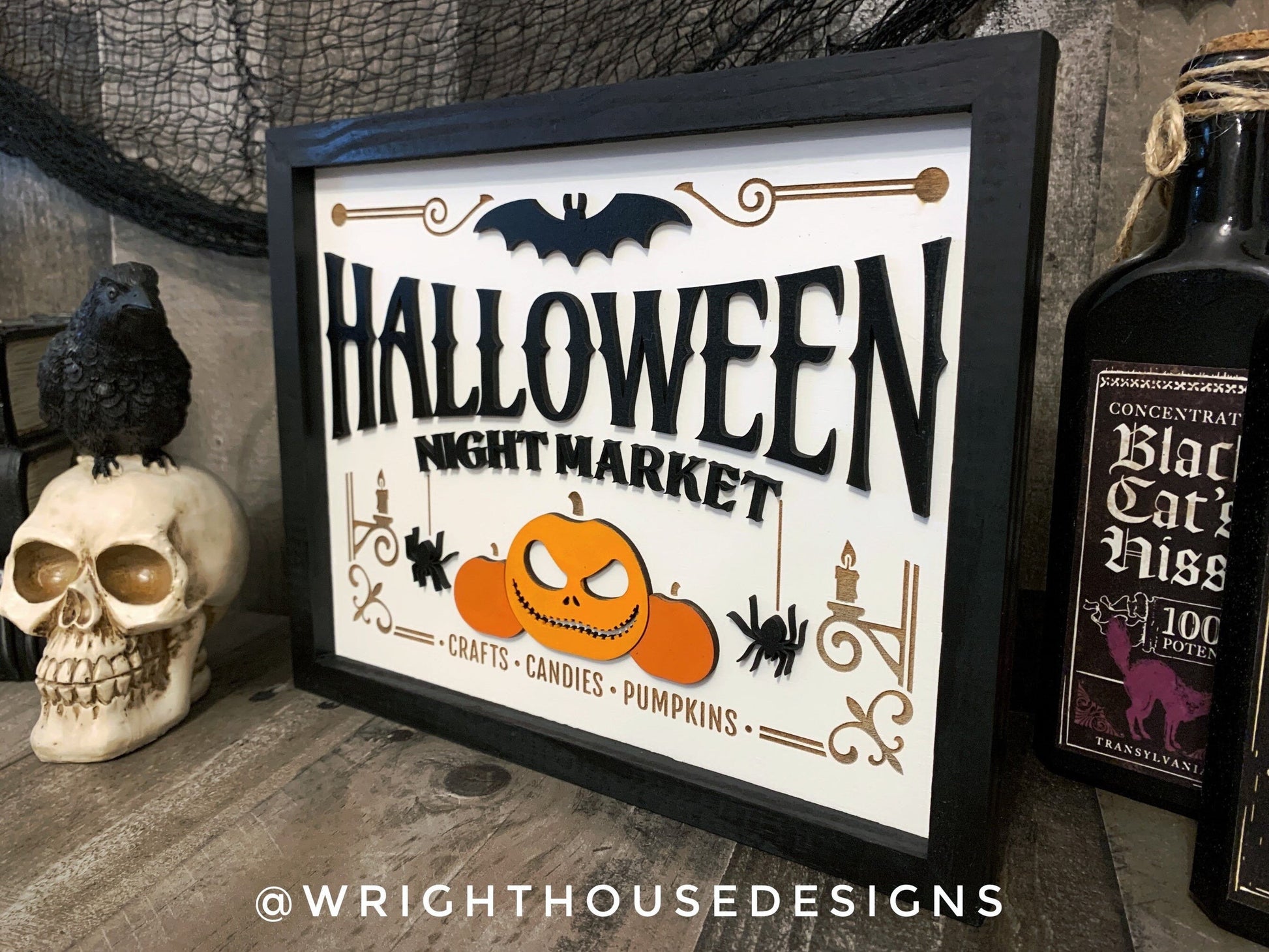 Halloween Night Market - Witchy Wall Sign - Seasonal Coffee Bar Sign - Cottagecore Pumpkin Decor - Dark Academia Room Decor - Goth Wall Art