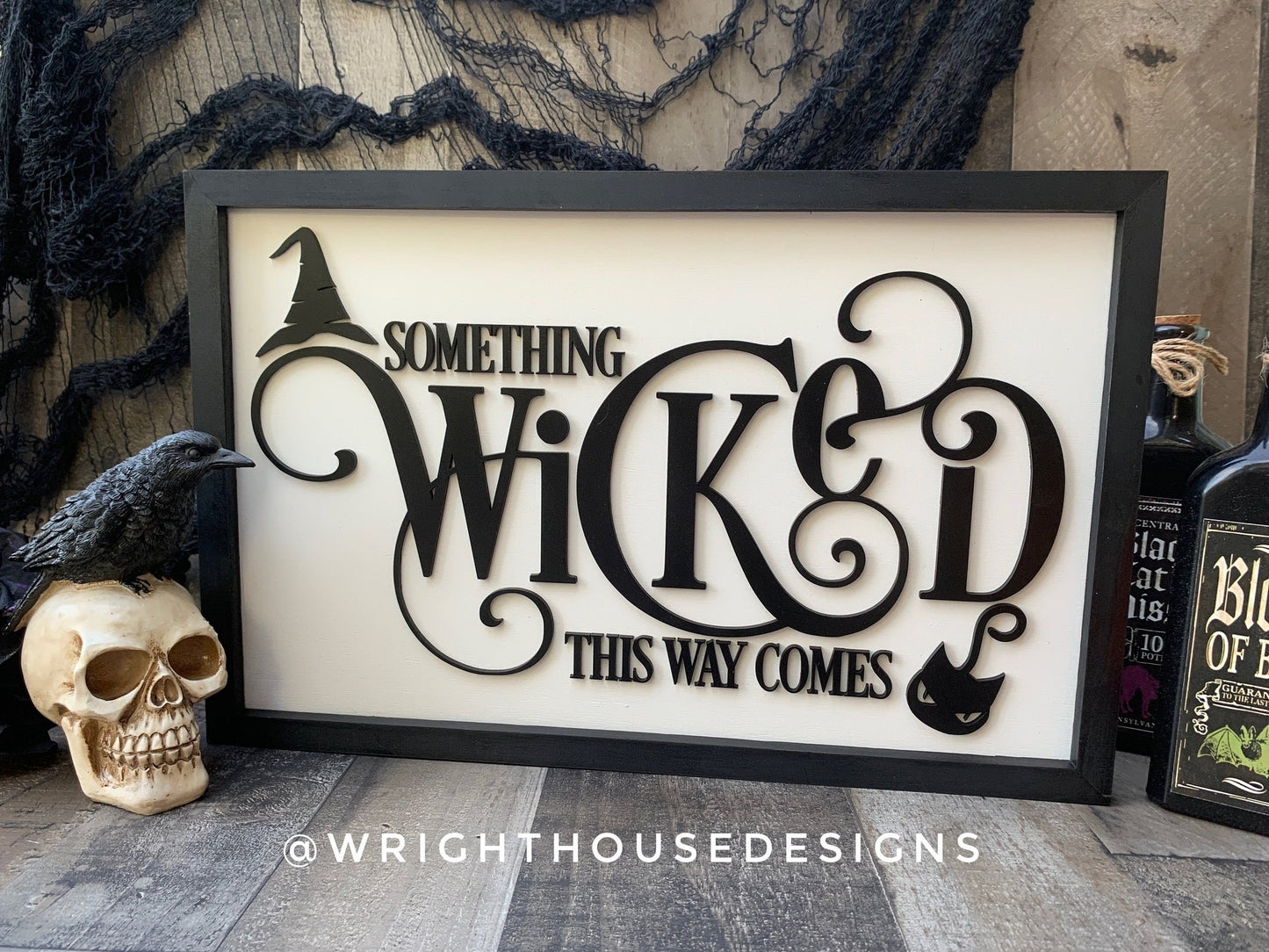 Something Wicked This Way Comes - Halloween Witchy Home Decor - Seasonal Coffee Bar Sign - Dark Academia - Handcrafted Framed Goth Wall Art