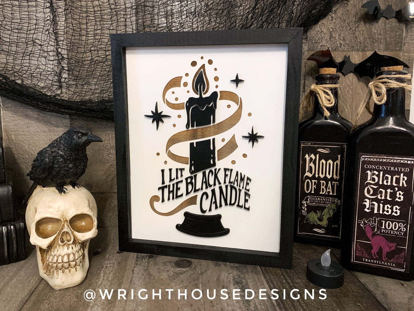 I Lit The Black Flame Candle - Halloween Coffee Bar Sign - Hocus Pocus Wall Art - Witchy Room Decor - Dark Academia - Cottagecore Decor