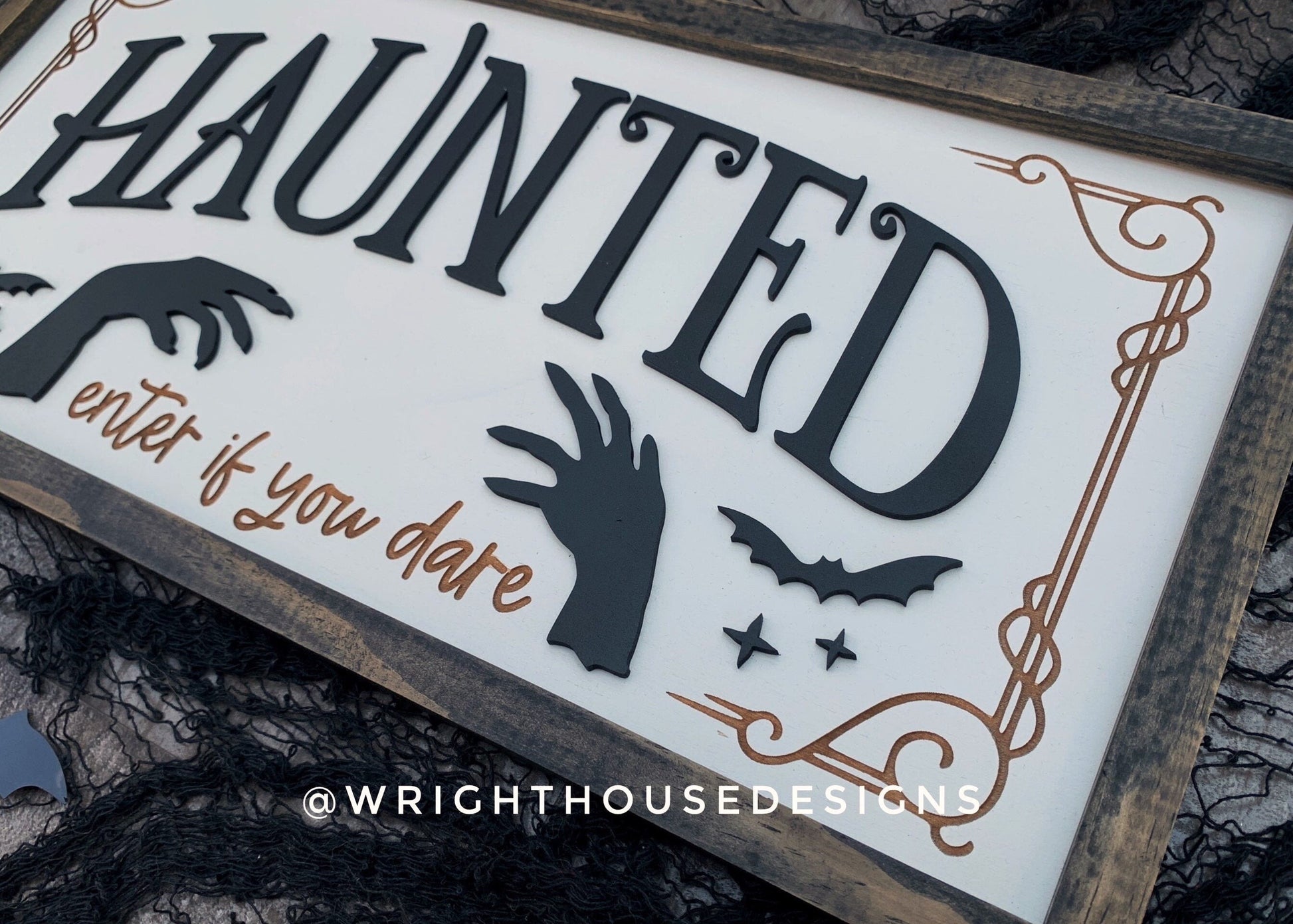 Haunted Enter If You Dare - Halloween Witchy Room Decor - Spooky Season Coffee Bar Sign - Dark Academia - Cottagecore Framed Wooden Wall Art