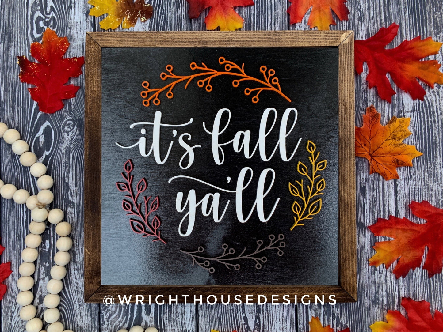 It's Fall Y'all - Wooden Coffee Bar Sign - Autumn Cottagecore Home and Kitchen Decor - Console Table Decor - Seasonal Fall Framed Wall Art