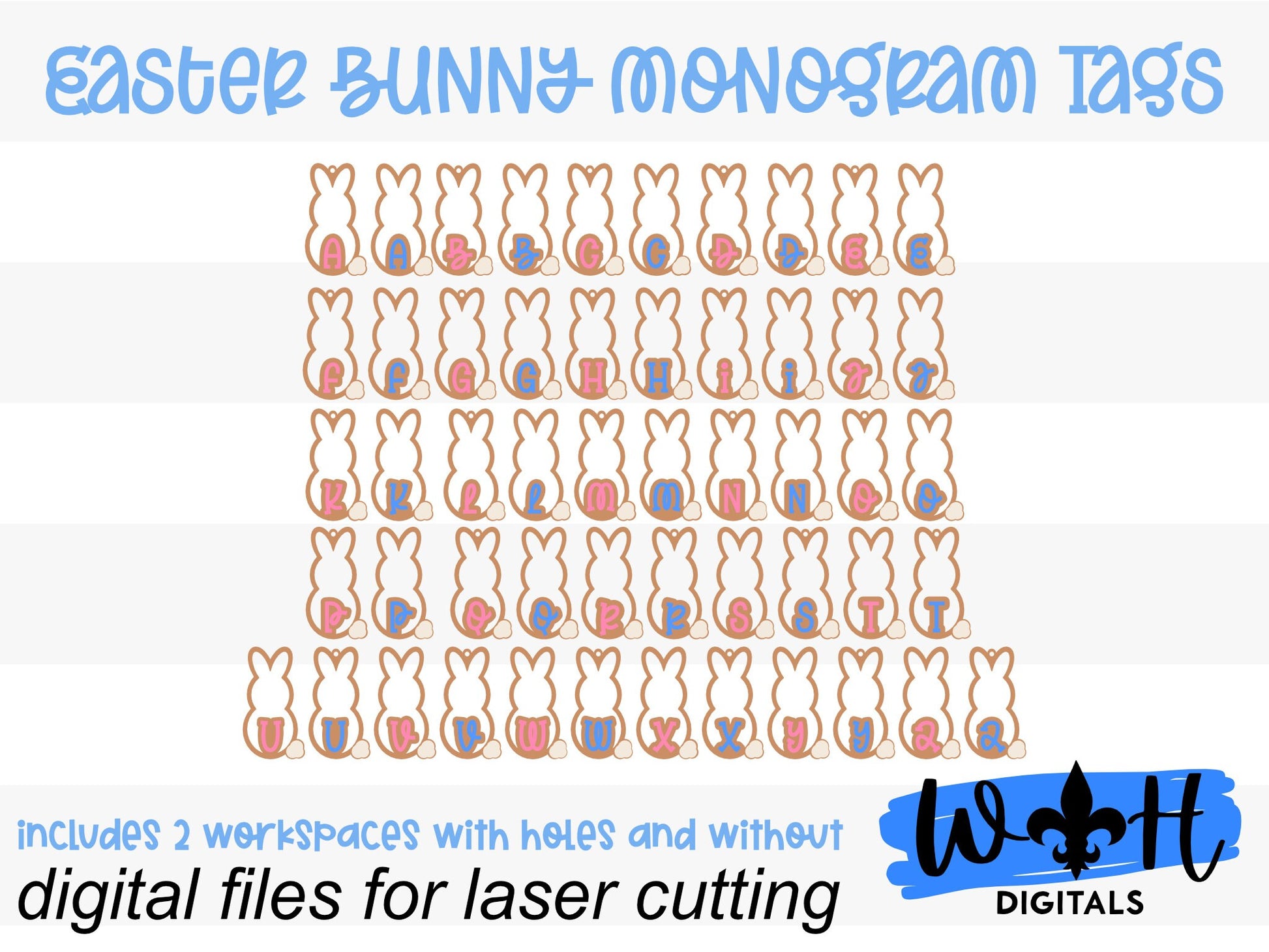 Easter Bunny Monogram Basket Tags Bundle - Seasonal Tiered Tray Decor and DIY Kits - Quick Cut File For Glowforge Lasers - Digital SVG File