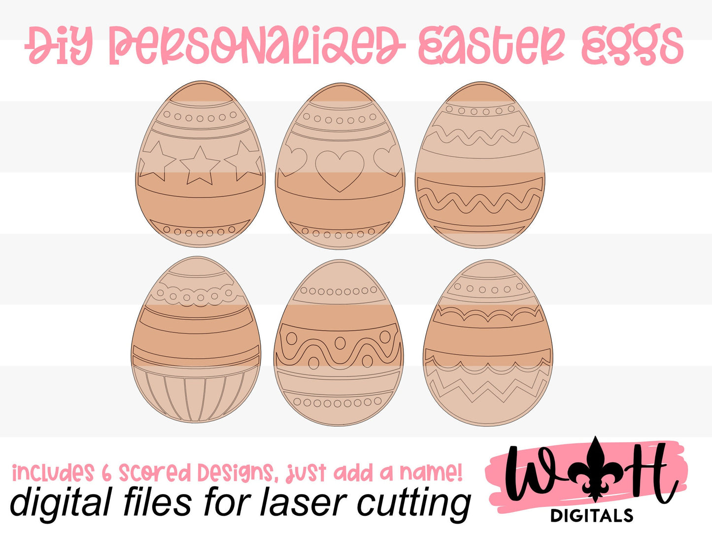 Easter Bunny Color Eggs and Personalizable Basket Tags - Tiered Tray Decor and DIY Kits - Cut File For Glowforge Lasers - Digital SVG File