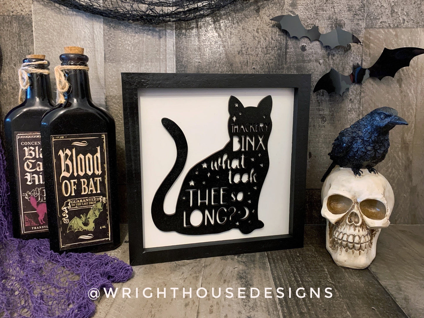 Thackery Binx What Took Thee So Long - Halloween Coffee Bar Sign - Black Cat Wall Art - Witchy Room Decor - Seasonal Console Table Decor