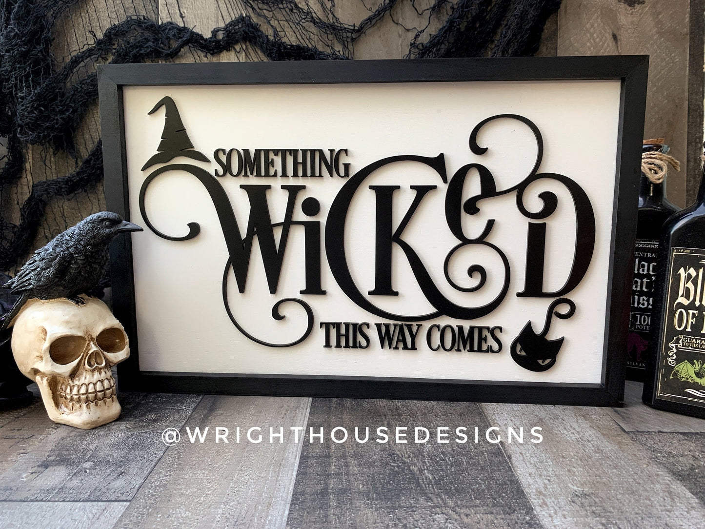 Something Wicked This Way Comes - Halloween Witchy Home Decor - Seasonal Coffee Bar Sign - Dark Academia - Handcrafted Framed Goth Wall Art