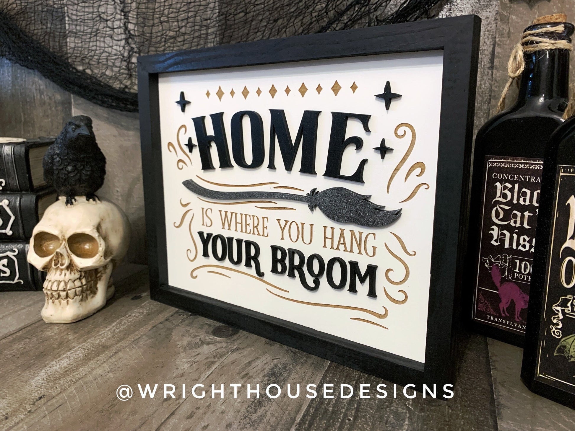 Home is Where You Hang Your Broom - Halloween Witchy Wall Decor - Seasonal Coffee Bar Sign - Dark Cottagecore - Modern Farmhouse Wall Art