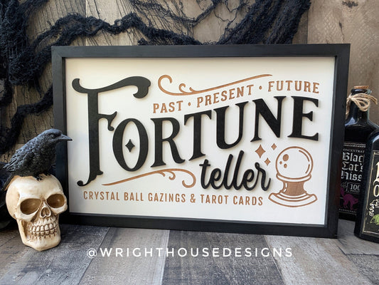 Fortune Teller - Farmhouse Halloween Wood Sign - Witchy Wall Sign - Spooky Season Coffee Bar Sign - Goth Wall Art - Dark Academia Home Decor