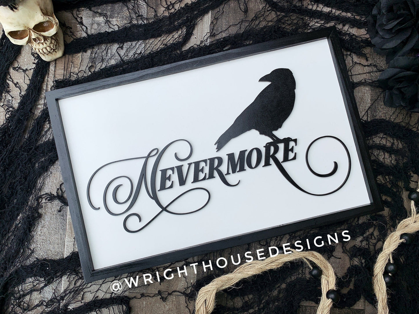 Quoth The Raven Nevermore - Halloween Witchy Home Decor - Seasonal Gothic Coffee Bar Sign - Dark Academia - Handcrafted Framed Goth Wall Art