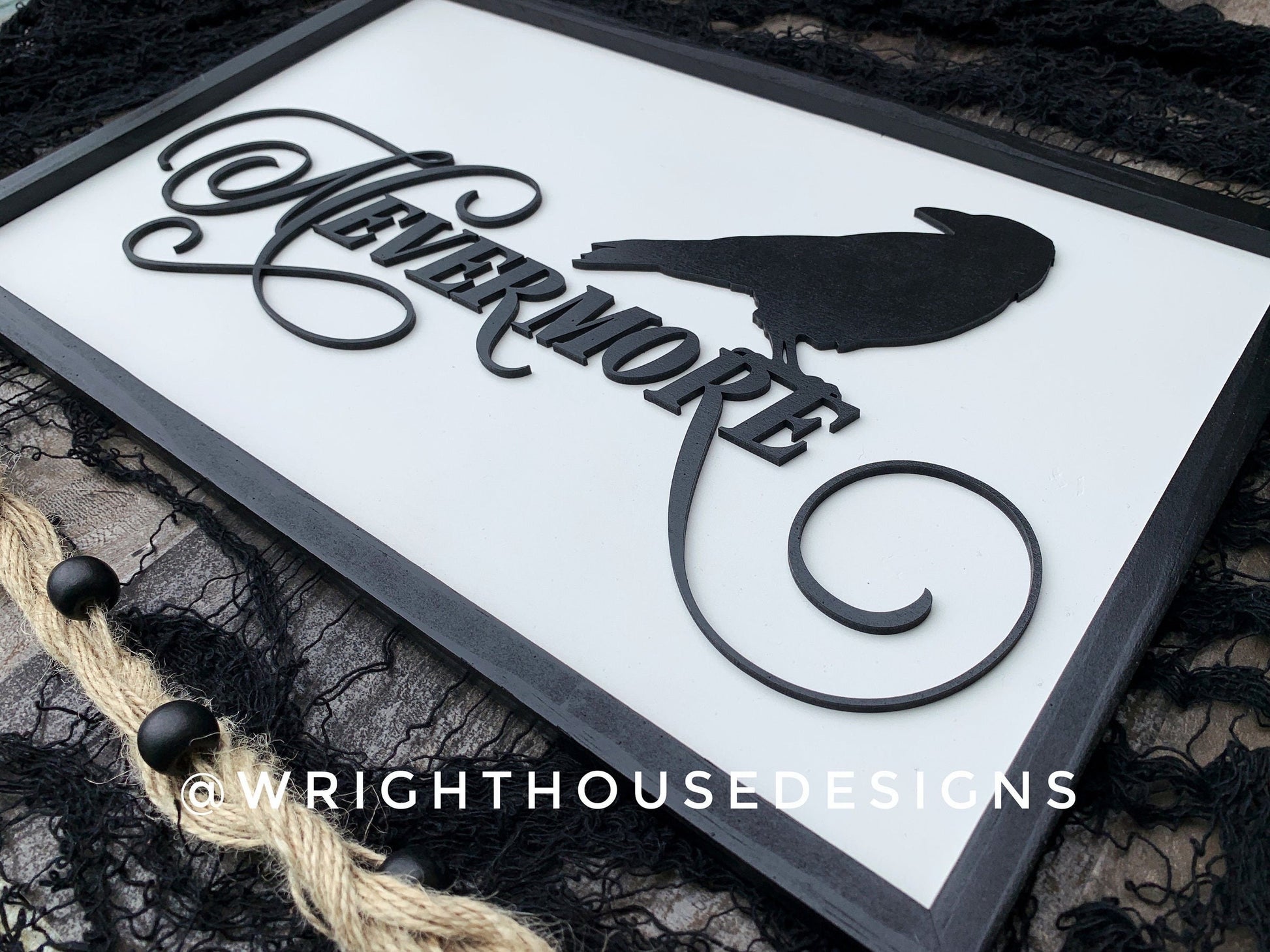 Quoth The Raven Nevermore - Halloween Witchy Home Decor - Seasonal Gothic Coffee Bar Sign - Dark Academia - Handcrafted Framed Goth Wall Art