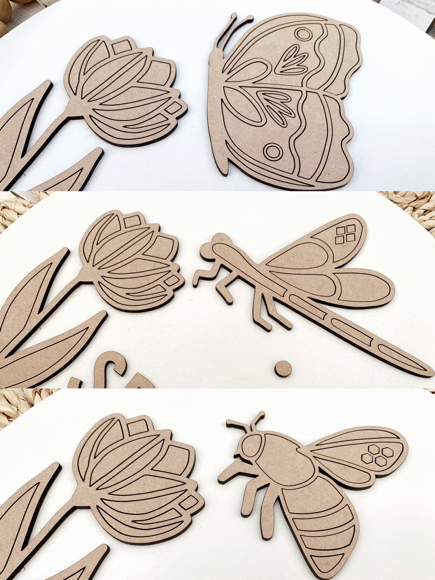 Spring Tulip Butterfly Bumble Bee Dragonfly Door Hanger - Floral Sign Making and DIY Kits - Cut File For Glowforge Laser - Digital SVG File