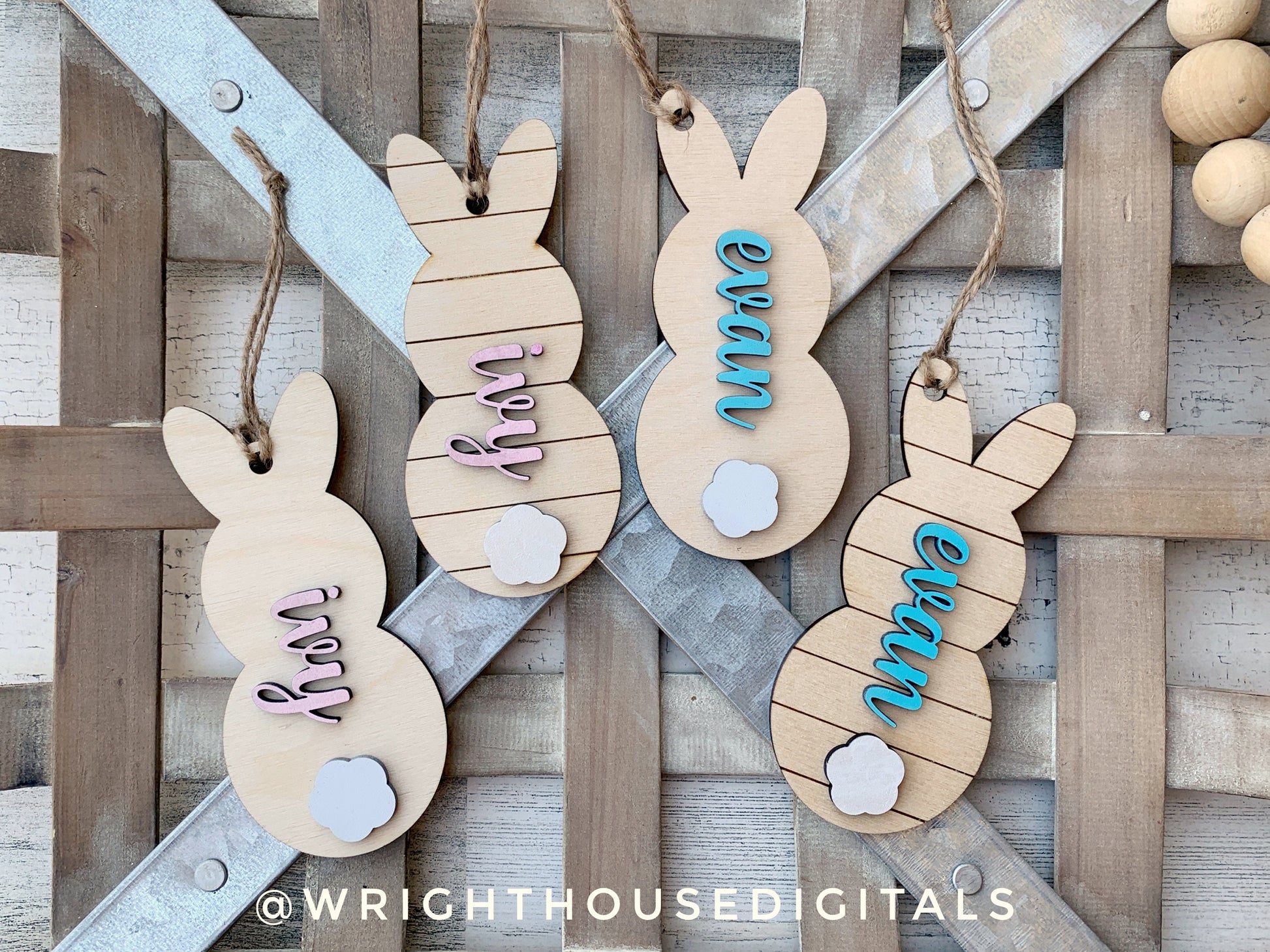 Easter Bunny Basket Tag Ornament Bundle - Minimalist and Farmhouse - Personalizable Quick Cut File For Glowforge Lasers - Digital SVG File