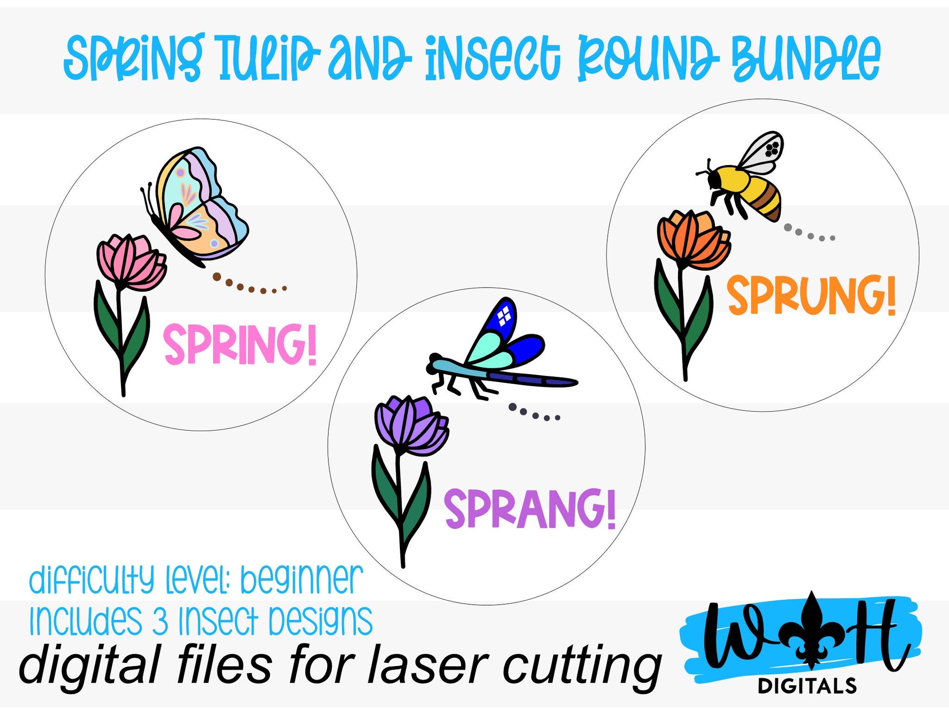 Spring Tulip Butterfly Bumble Bee Dragonfly Door Hanger - Floral Sign Making and DIY Kits - Cut File For Glowforge Laser - Digital SVG File