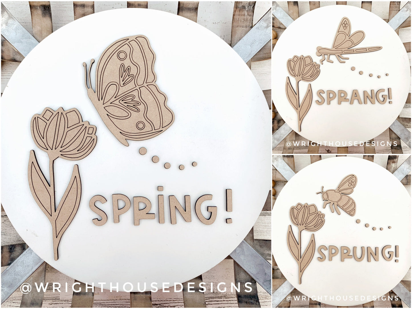 Spring Tulip Butterfly Bumble Bee Dragonfly Door Hanger - Floral Sign Making and DIY Kits - Cut File For Glowforge Laser - Digital SVG File