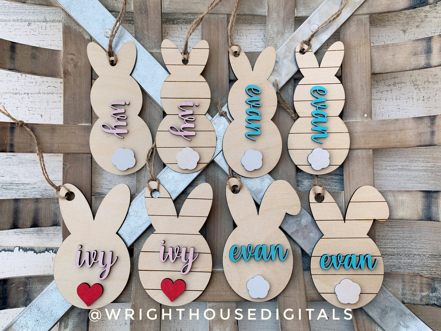 Easter Bunny Basket Tag Ornament Bundle - Minimalist and Farmhouse - Personalizable Quick Cut File For Glowforge Lasers - Digital SVG File