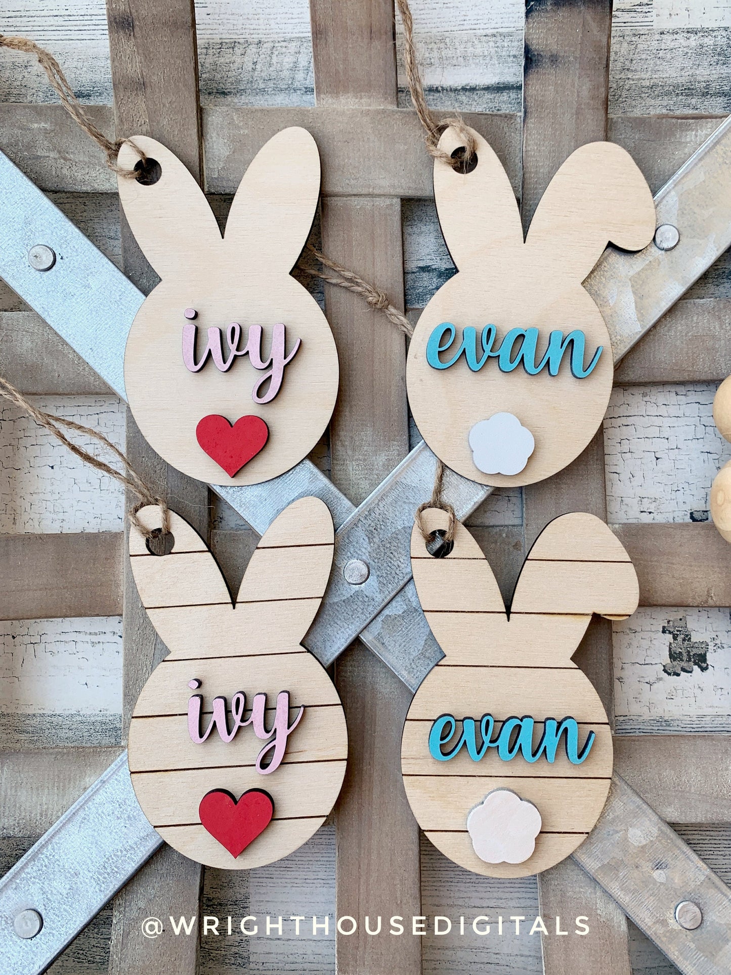 Easter Bunny Basket Tag Ornament Bundle - Minimalist and Farmhouse - Personalizable Quick Cut File For Glowforge Lasers - Digital SVG File