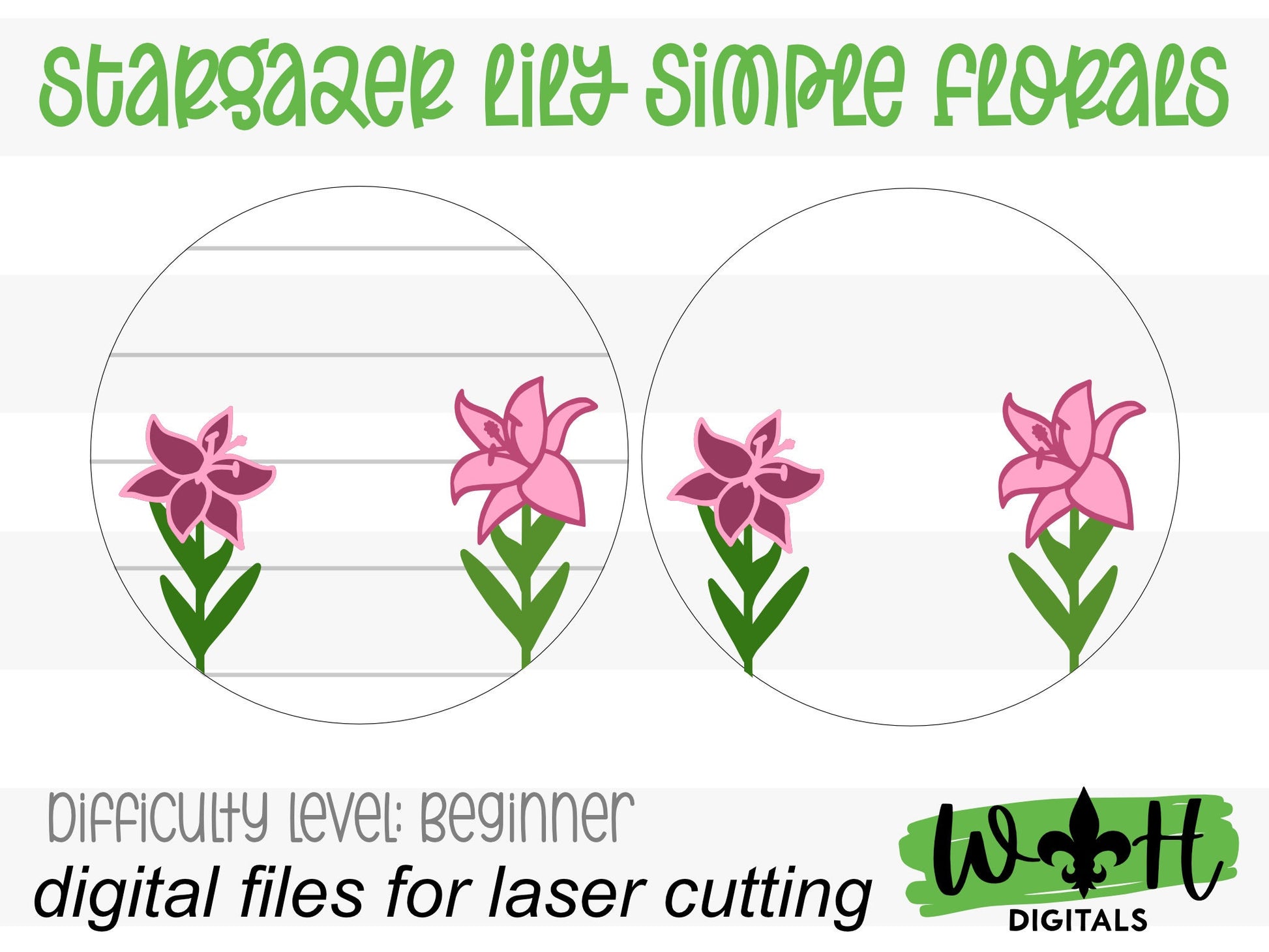 Stargazer Lily Simple Floral Shelf Sitter Sign - Round Sign Making and DIY Kits - Beginner Cut File For Glowforge Lasers - Digital SVG File