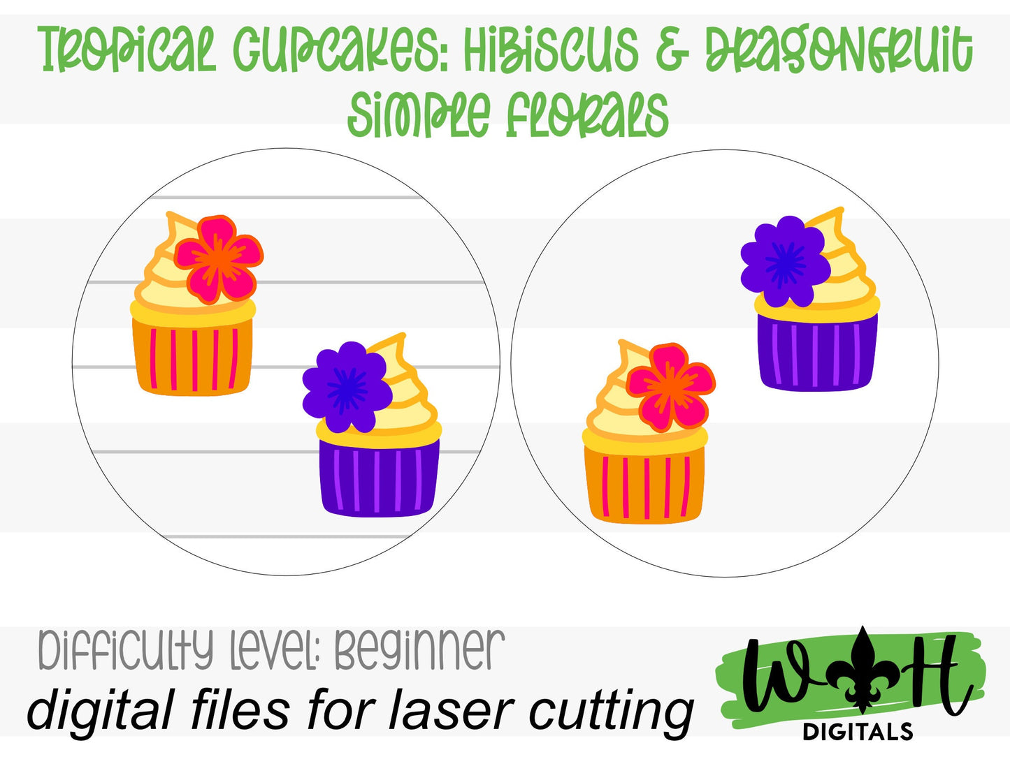 Hibiscus and Passionfruit Cupcakes Shelf Sitter Sign - Round Sign Making and DIY Kits - Cut File For Glowforge Lasers - Digital SVG File
