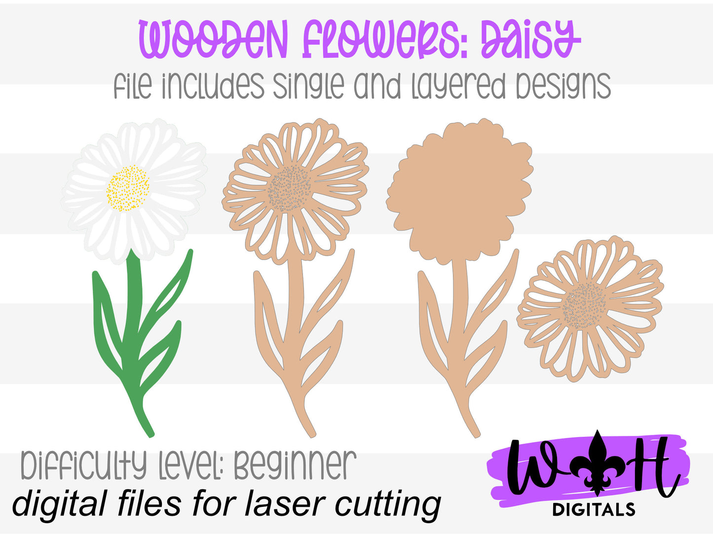 Daisy Wooden Laser Cut Flowers - Simple Diy Florals For Bouquets - Files for Sign Making - SVG Laser Cut File For Glowforge - Digital File