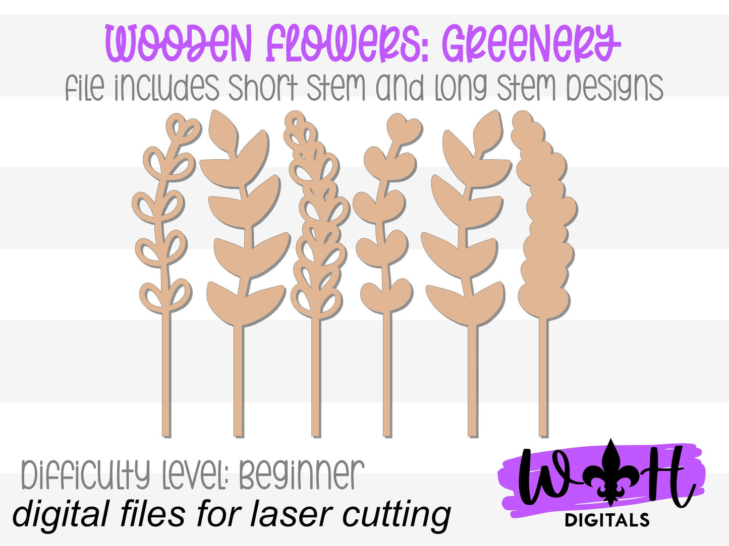 Greenery Wooden Laser Cut Flowers - Simple Diy Florals For Bouquets - Files for Sign Making - SVG Cut File For Glowforge - Digital File