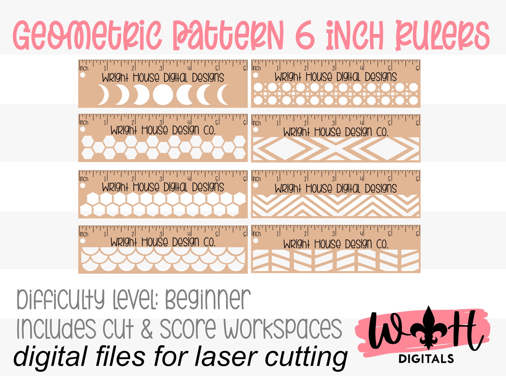 6 Inch Geometric Pattern Rulers For Laser Cutting - Files For Product Photography Staging - Digital SVG Cut Files For Glowforge Lasers