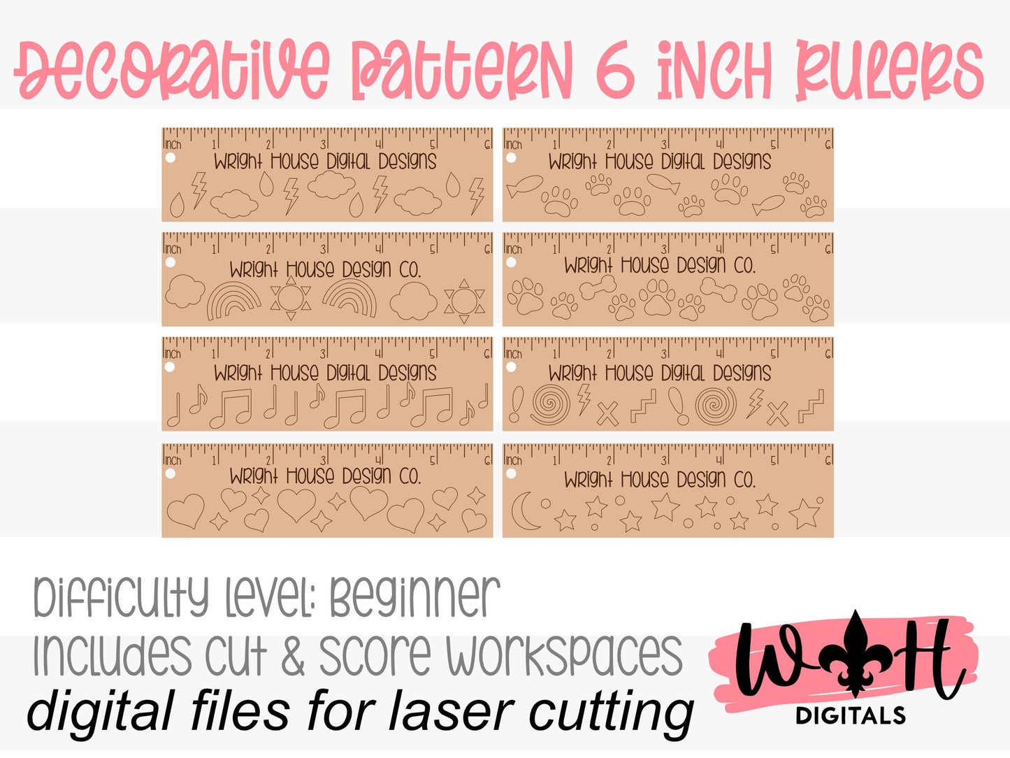 6 Inch Decorative Pattern Rulers For Laser Cutting - Files For Product Photography Staging - Digital SVG Cut Files For Glowforge Lasers