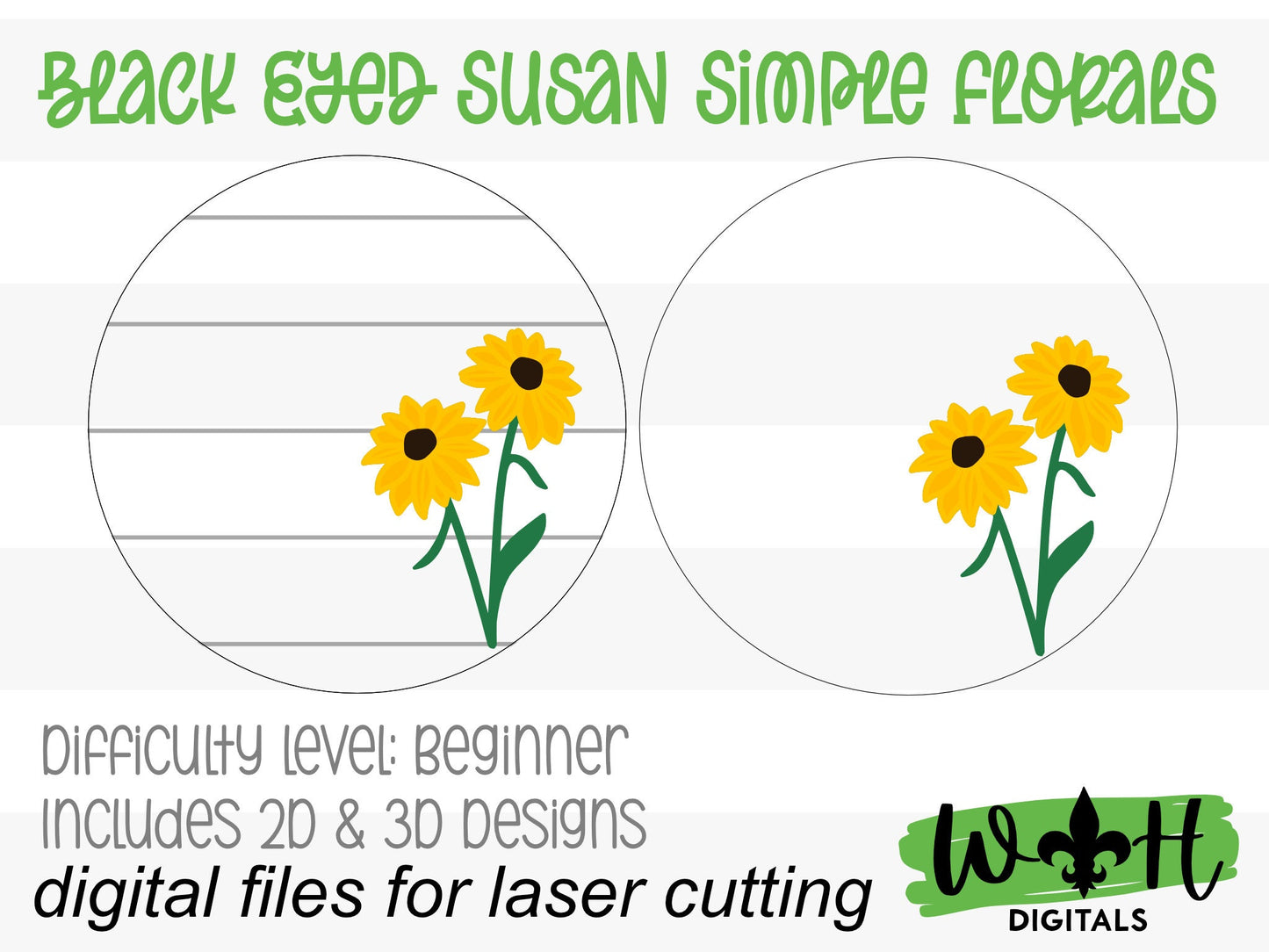 Black Eyed Susan Simple Floral Shelf Sitter - Round Sign Making and DIY Kits - Beginner Cut File For Glowforge Lasers - Digital SVG File