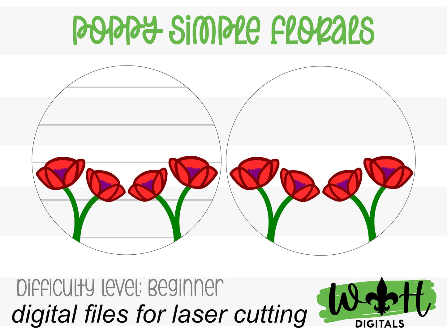 Poppy Flower Simple Floral Shelf Sitter Sign - Round Sign Making and DIY Kits - Beginner Cut File For Glowforge Lasers - Digital SVG File