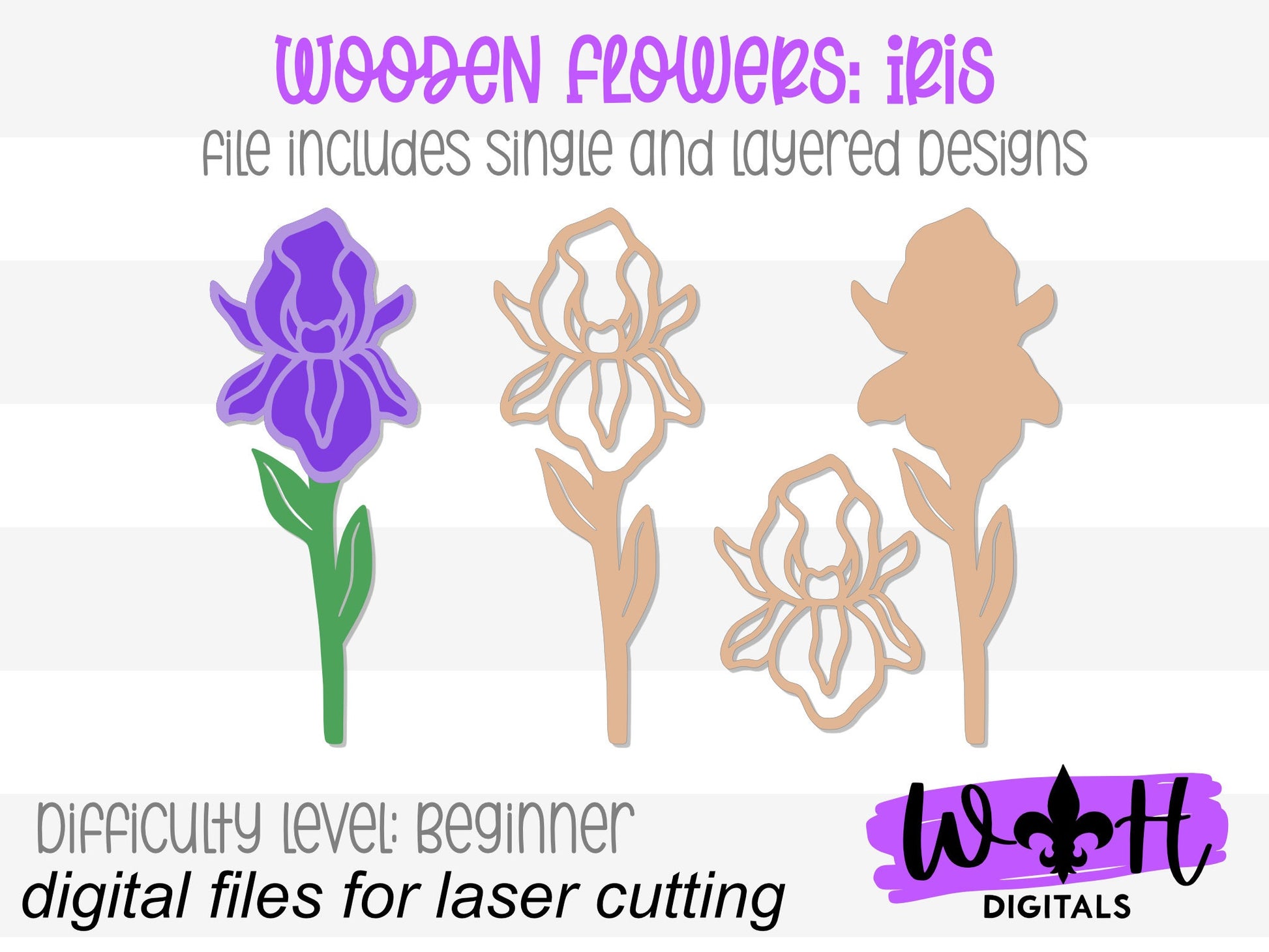 Iris Wooden Laser Cut Flowers - Simple Diy Florals For Bouquets - Files for Sign Making - SVG Cut File For Glowforge - Digital File