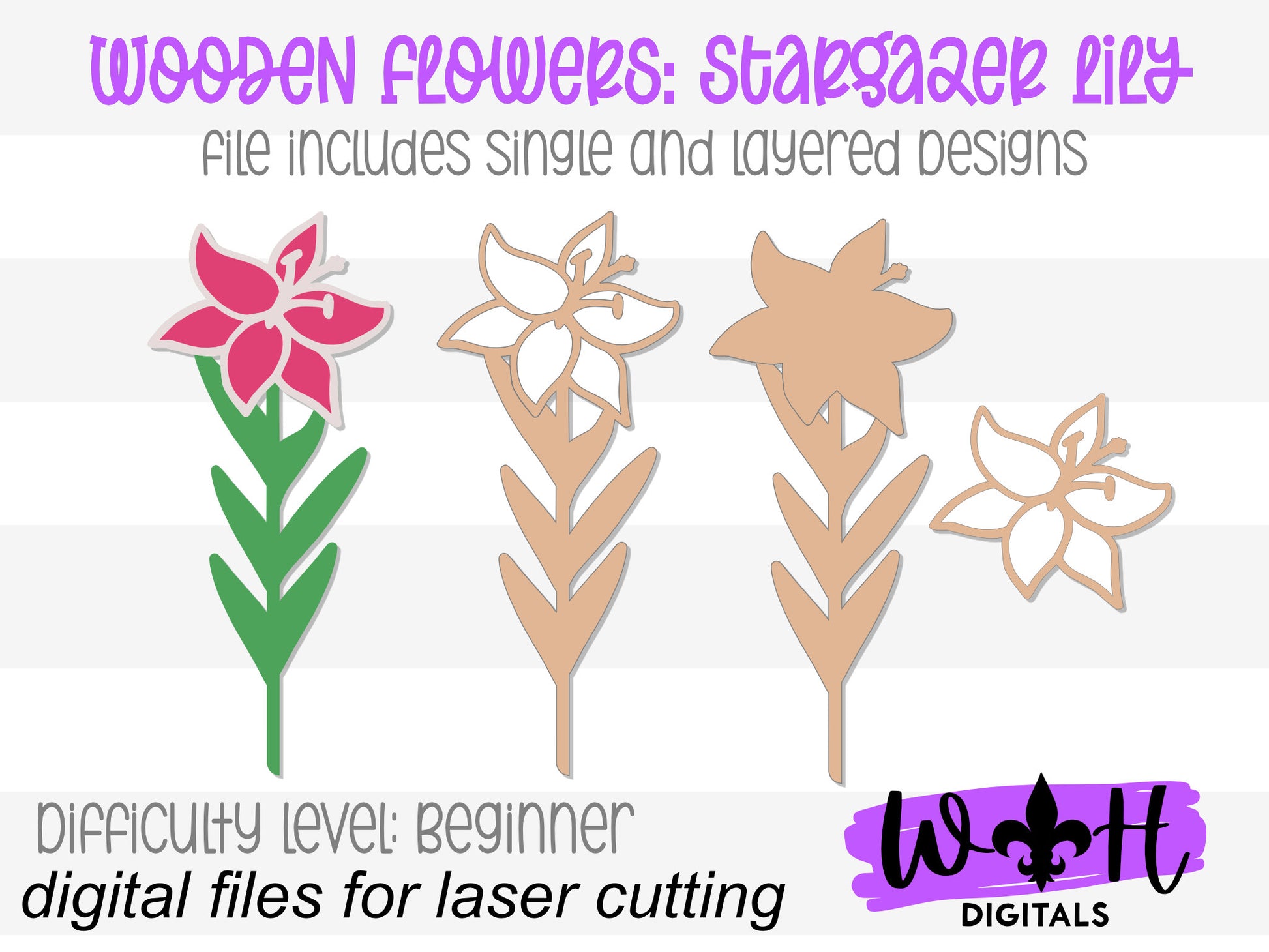 Stargazer Lily Wooden Laser Cut Flower - Simple Diy Florals For Bouquets - Files for Sign Making - SVG Cut File For Glowforge - Digital File