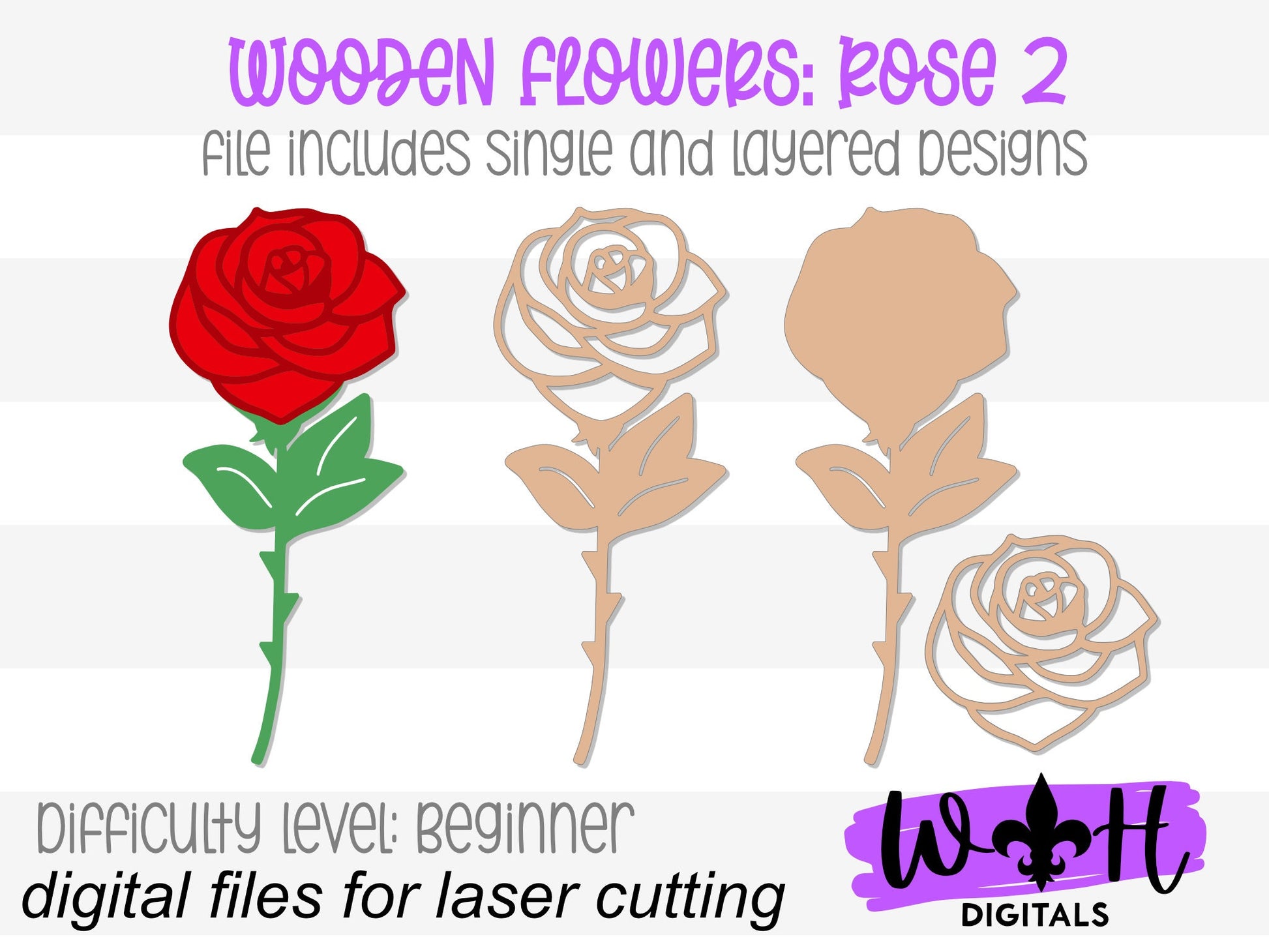 Rose Two Wooden Laser Cut Flowers - Simple Diy Florals For Bouquets - Files for Sign Making - SVG Cut File For Glowforge - Digital File