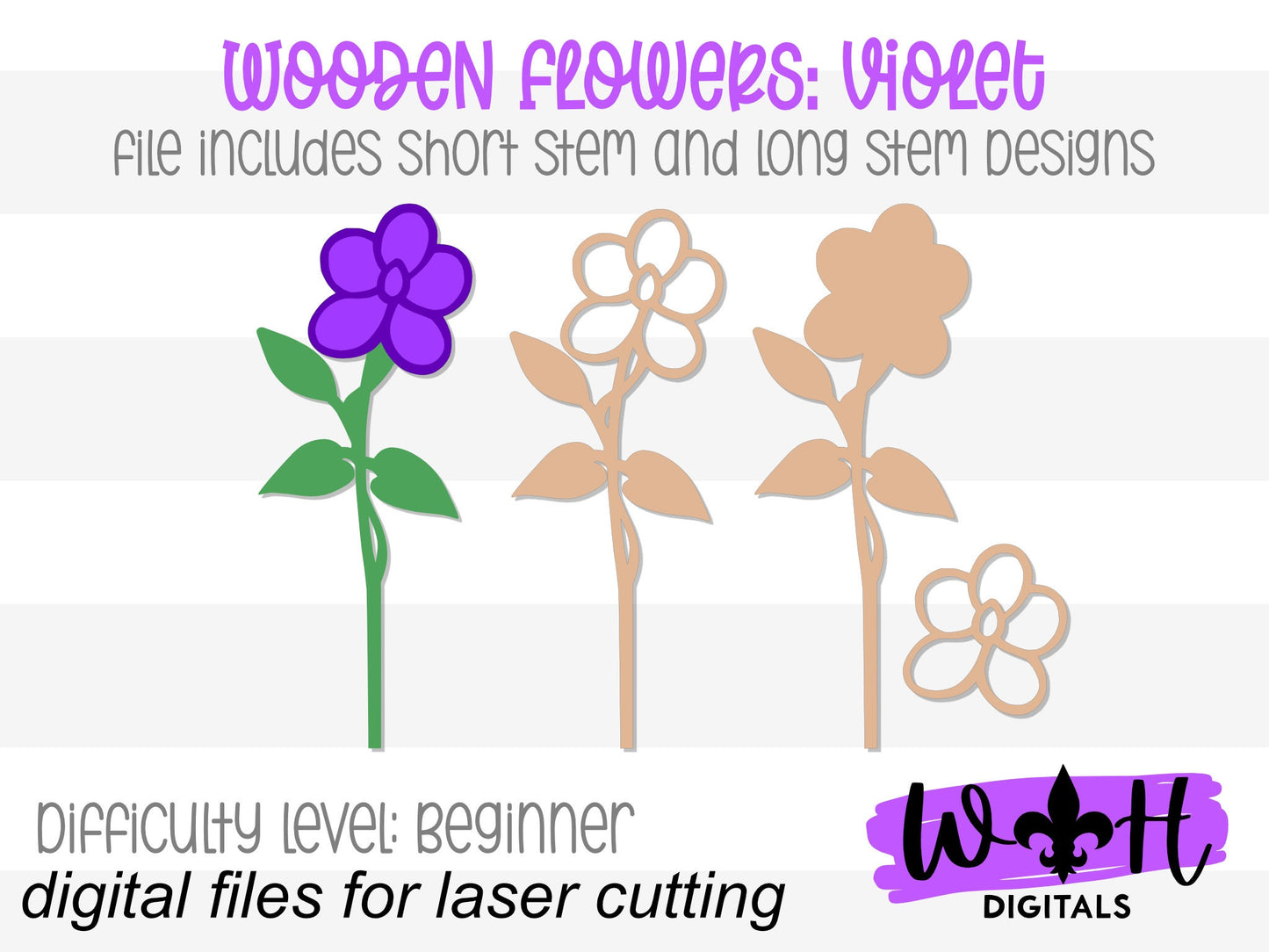 Violet Wooden Laser Cut Flowers - Simple Diy Florals For Bouquets - Files for Sign Making - SVG Cut File For Glowforge - Digital File