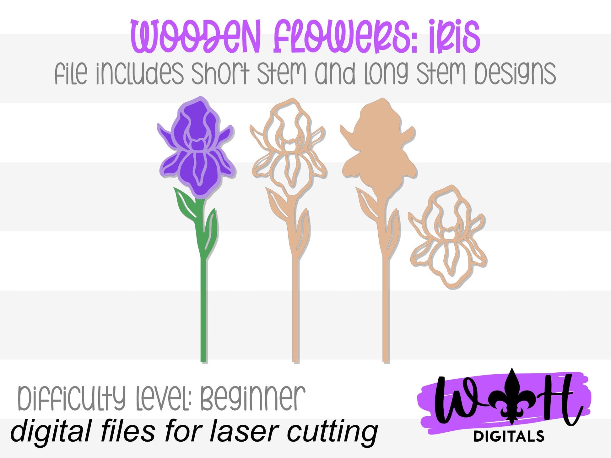 Iris Wooden Laser Cut Flowers - Simple Diy Florals For Bouquets - Files for Sign Making - SVG Cut File For Glowforge - Digital File