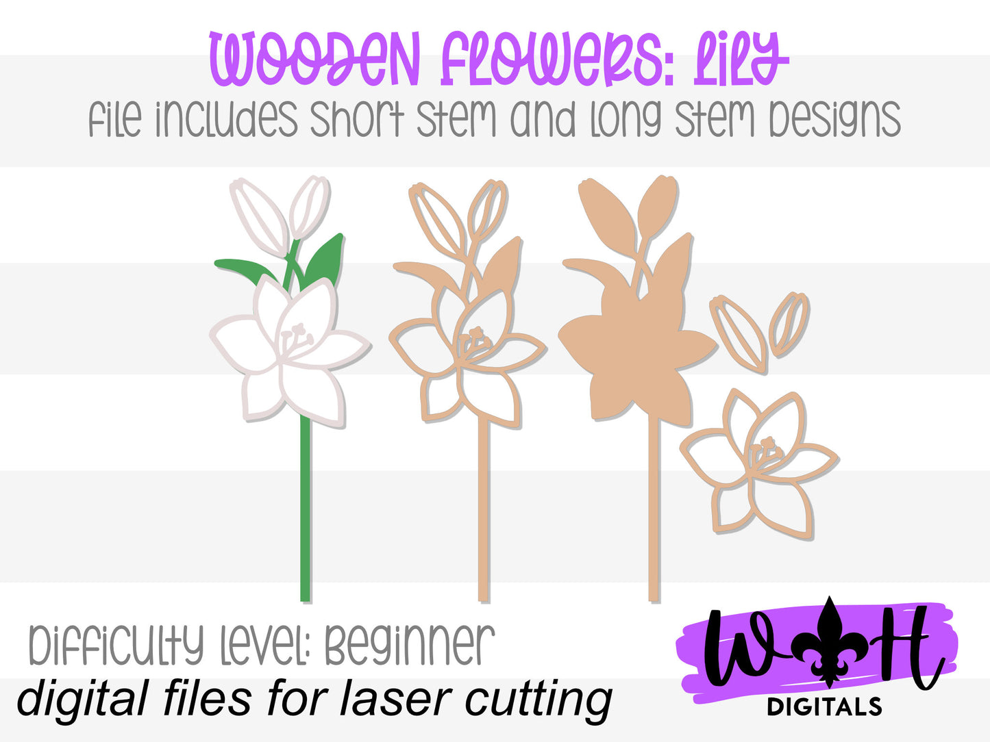 Lily Wooden Laser Cut Flowers - Simple Diy Florals For Bouquets - Files for Sign Making - SVG Laser Cut File For Glowforge - Digital File