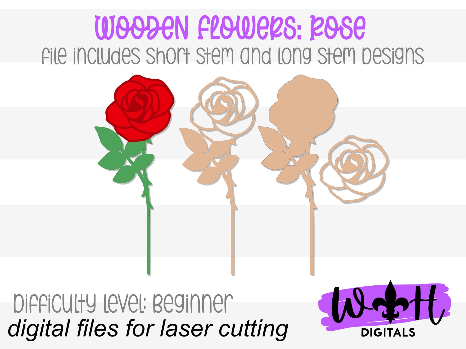 Rose Wooden Laser Cut Flowers - Simple Diy Florals For Bouquets - Files for Sign Making - SVG Cut File For Glowforge - Digital File