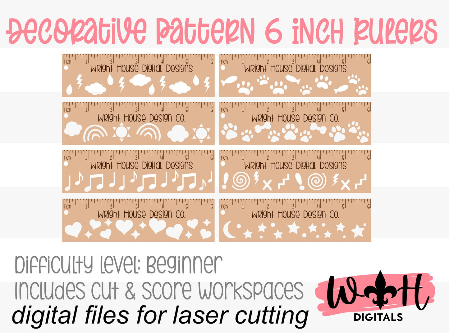 6 Inch Decorative Pattern Rulers For Laser Cutting - Files For Product Photography Staging - Digital SVG Cut Files For Glowforge Lasers