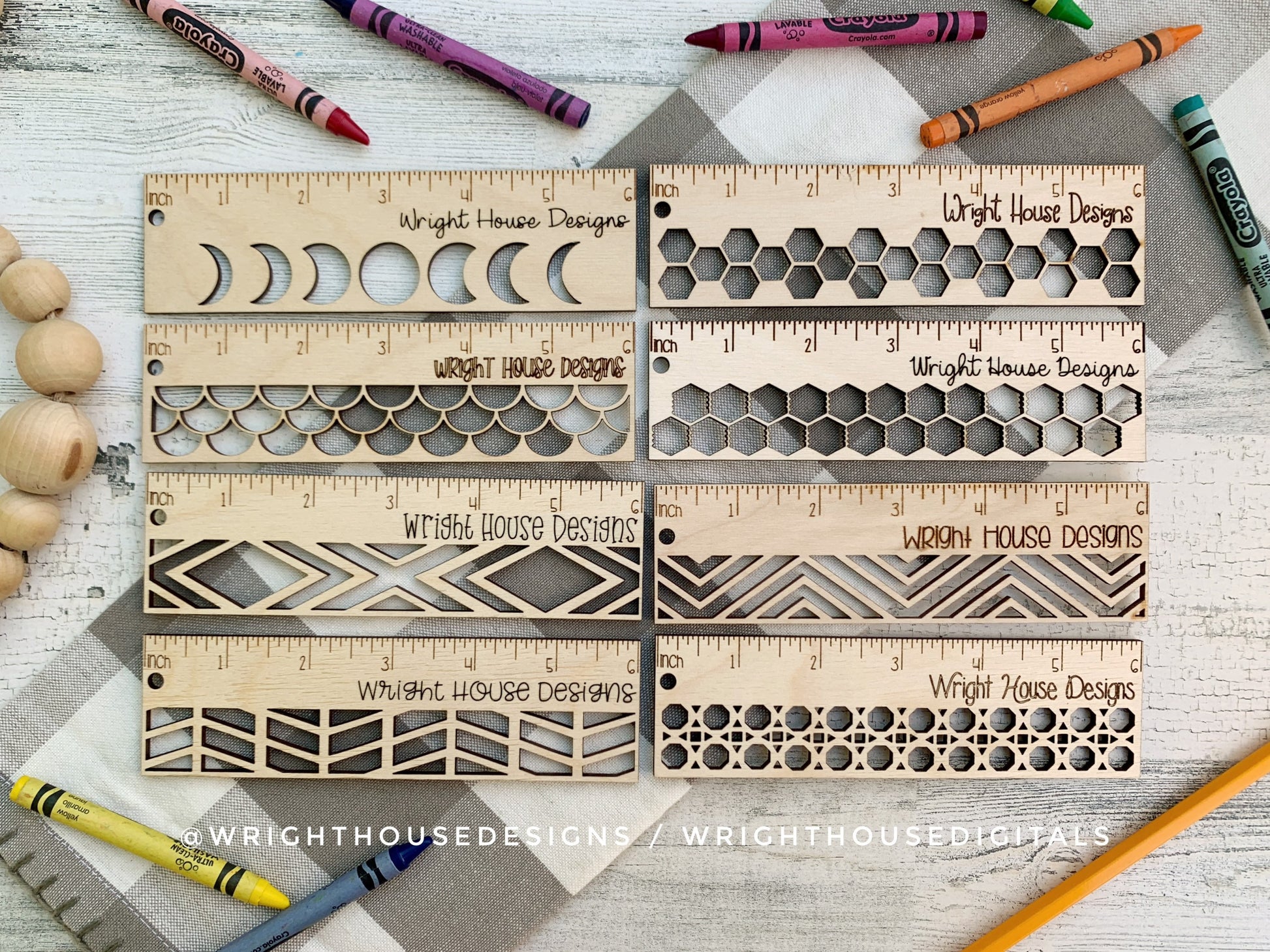 6 Inch Geometric Pattern Rulers For Laser Cutting - Files For Product Photography Staging - Digital SVG Cut Files For Glowforge Lasers