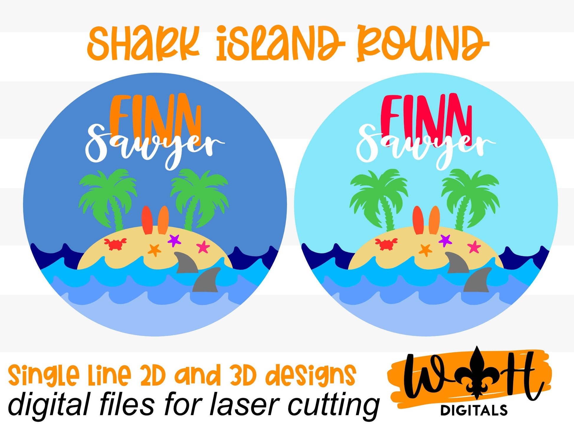 Surfing In Paradise Shark Island Baby Nursery Round - Sign Making Home Decor and DIY Kits - Cut File For Glowforge Lasers - Digital SVG File