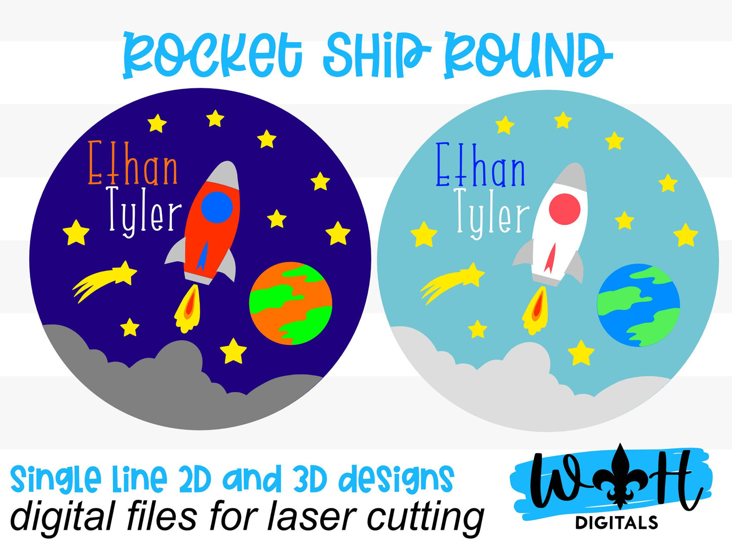 Rocket Ship Blast Off Space Baby Boy Nursery Round - Sign Making Home Decor and DIY Kits - Cut File For Glowforge Lasers - Digital SVG File