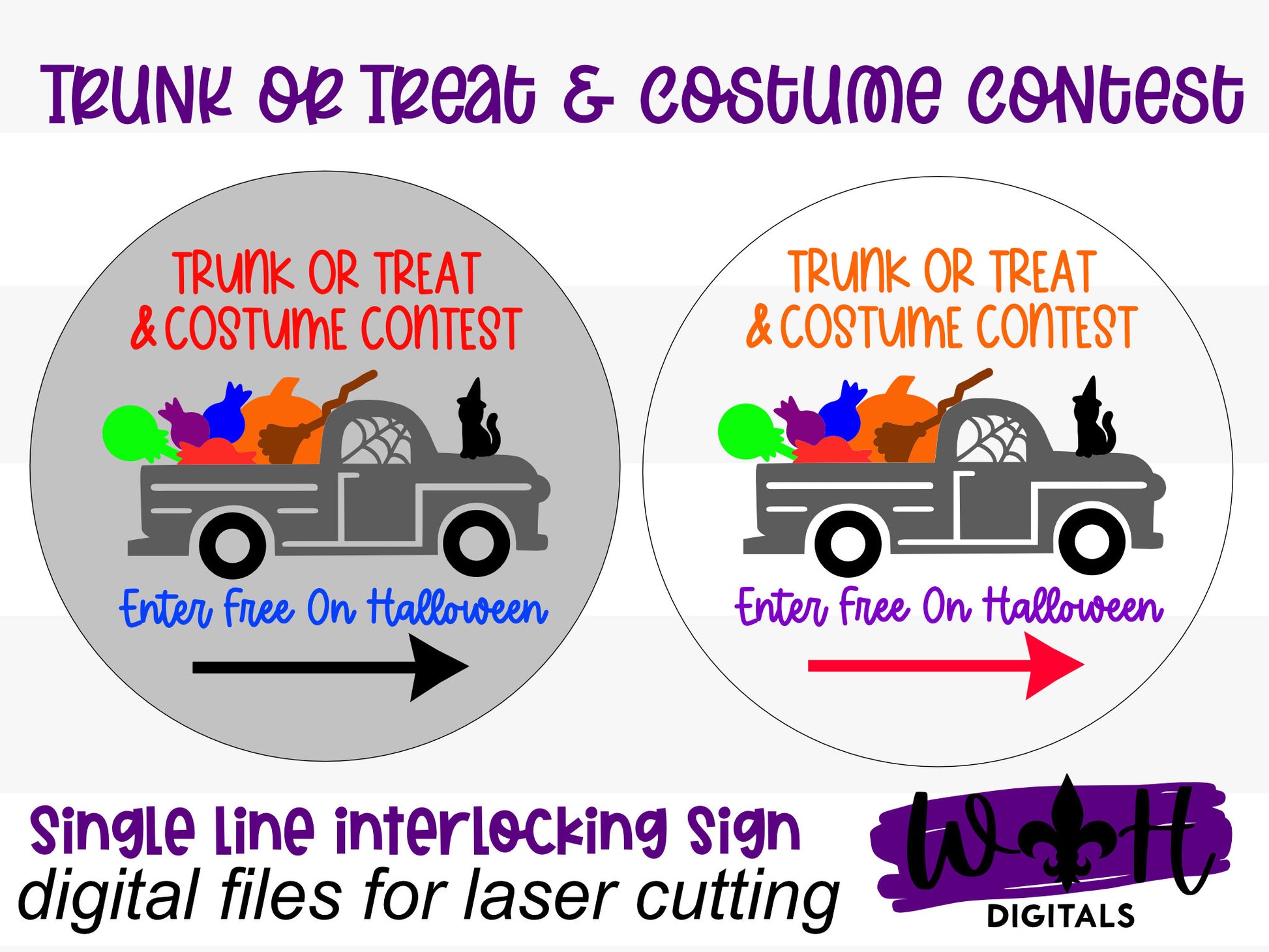 Trunk or Treat and Costume Contest Halloween Round - Seasonal Sign Making and DIY Kits - Cut File For Glowforge Lasers - Digital SVG File