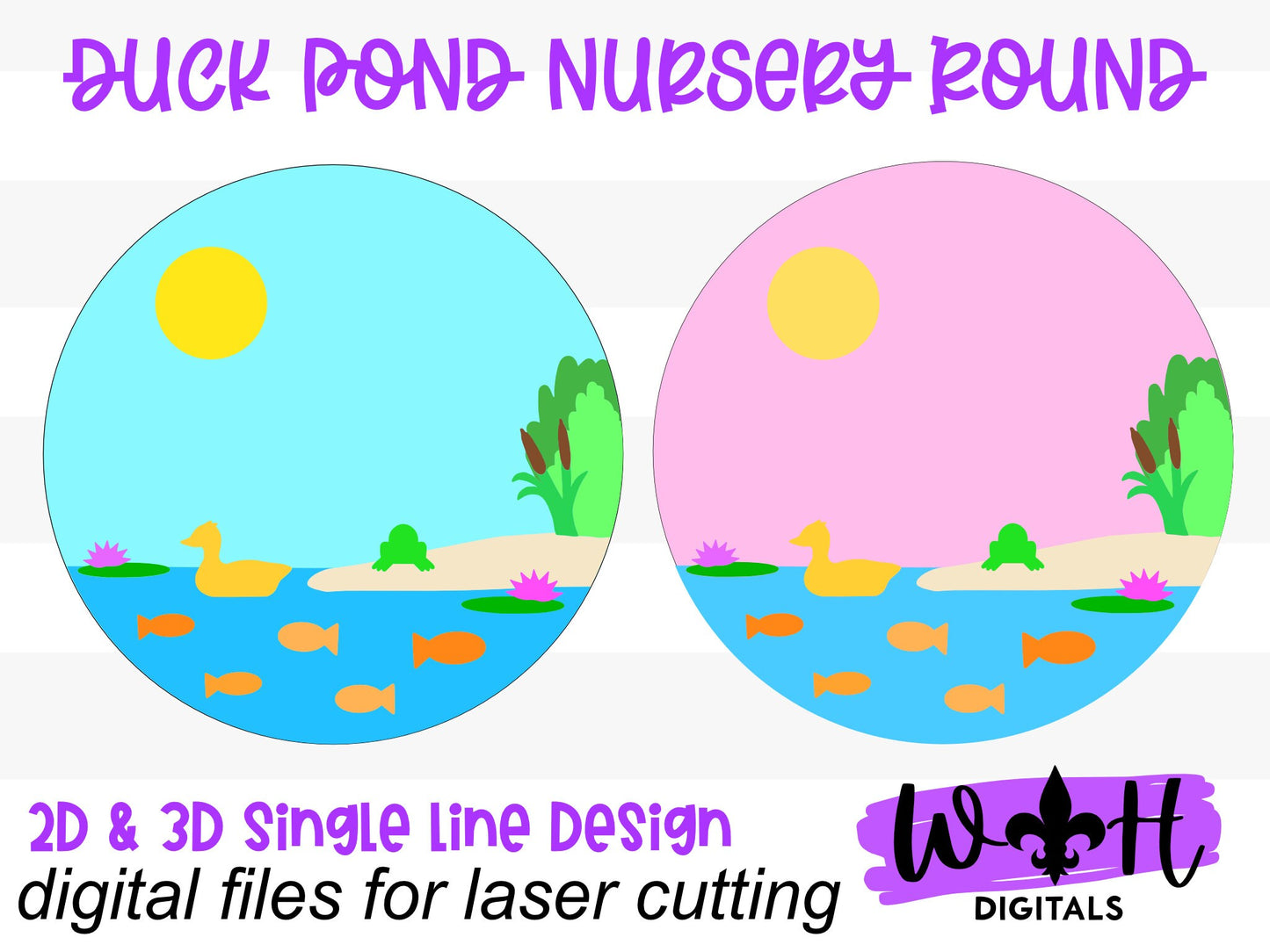 Duck Pond and Goldfish Baby Nursery Round - Sign Making Home Decor and DIY Kits - Cut File For Glowforge Lasers - Digital SVG File